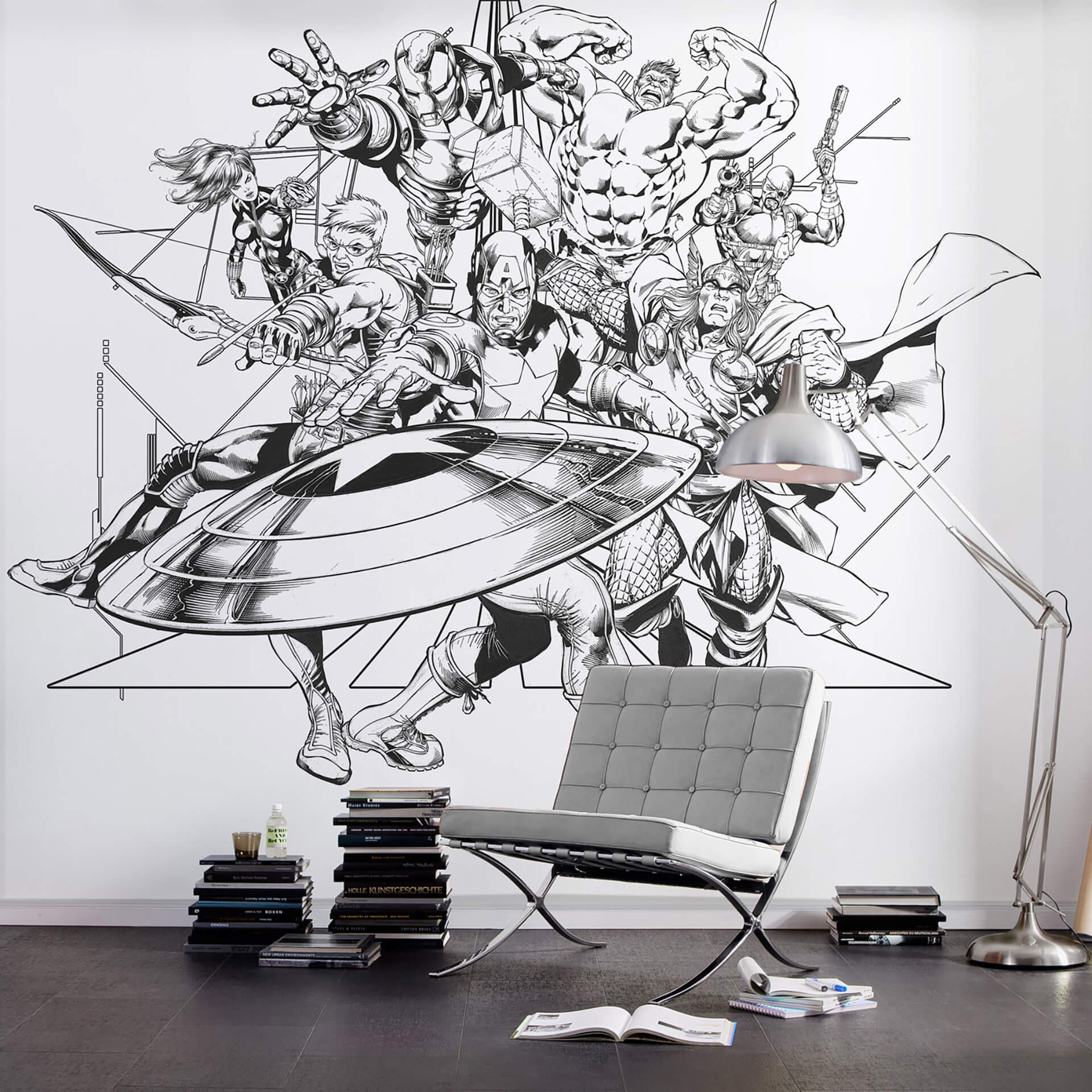 Vliesbehang - Avengers Black and White - 300 x 280 cm