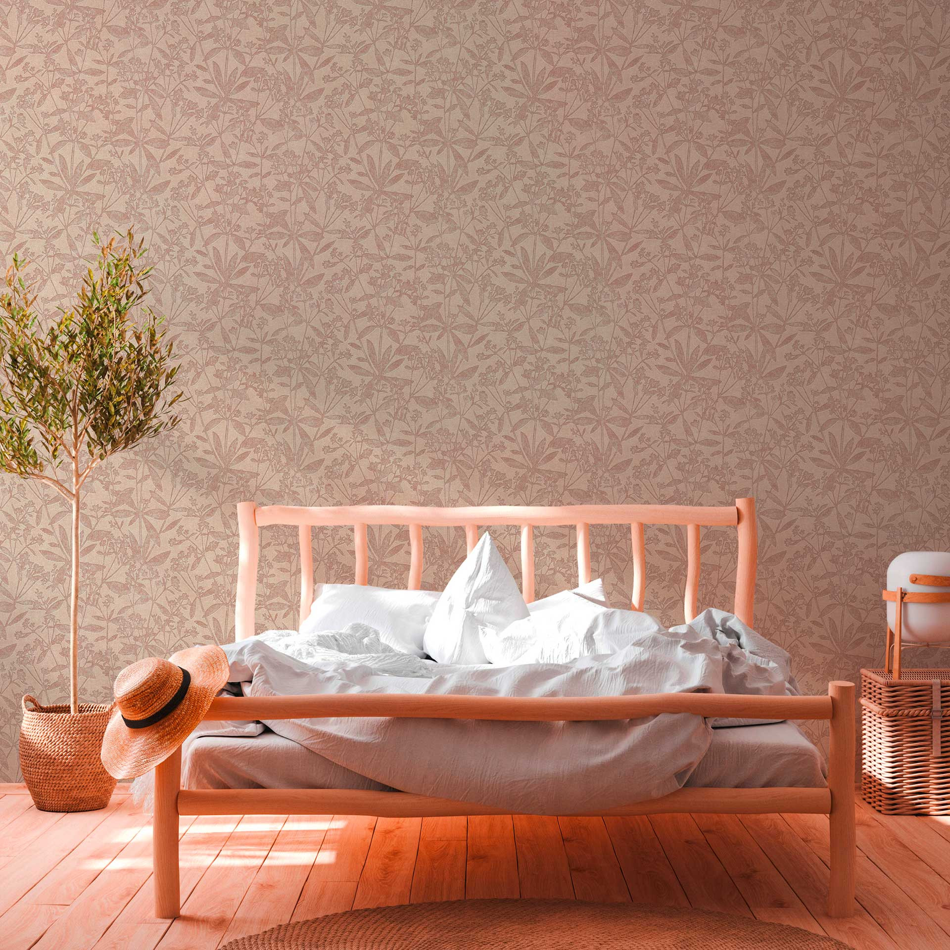 landhuis behang beige - vliesbehang woonkamer - bloemen behang slaapkamer eetkamer