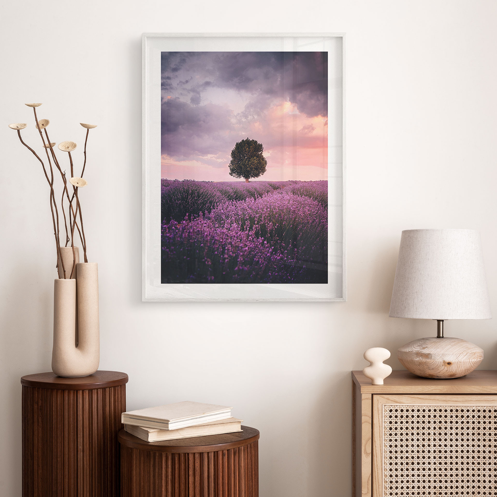 Poster Champs de lavande mauves au coucher du soleil - Cevik