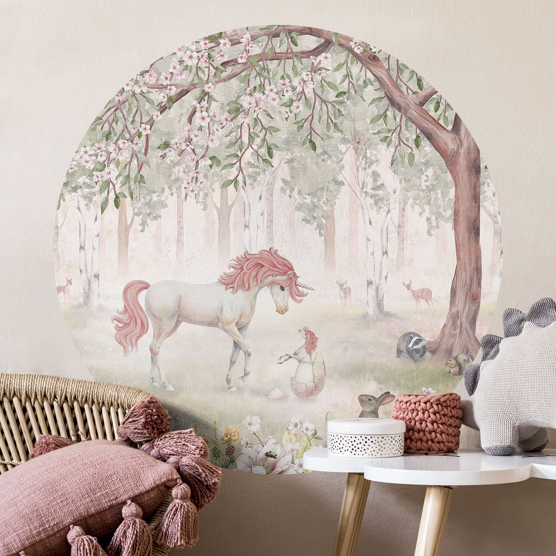 Adesivo murale Bosco incantato con unicorni - Kikki Belle - Tondo