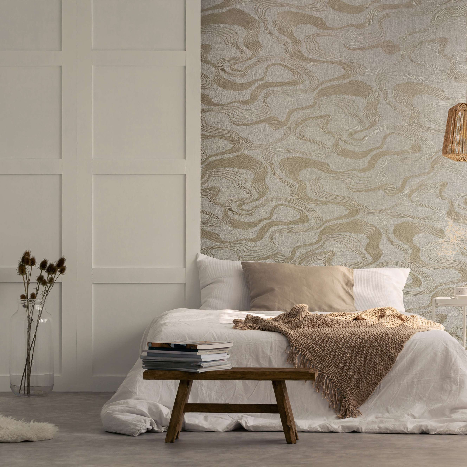 grafisch behang, vliesbehang Kumano beige