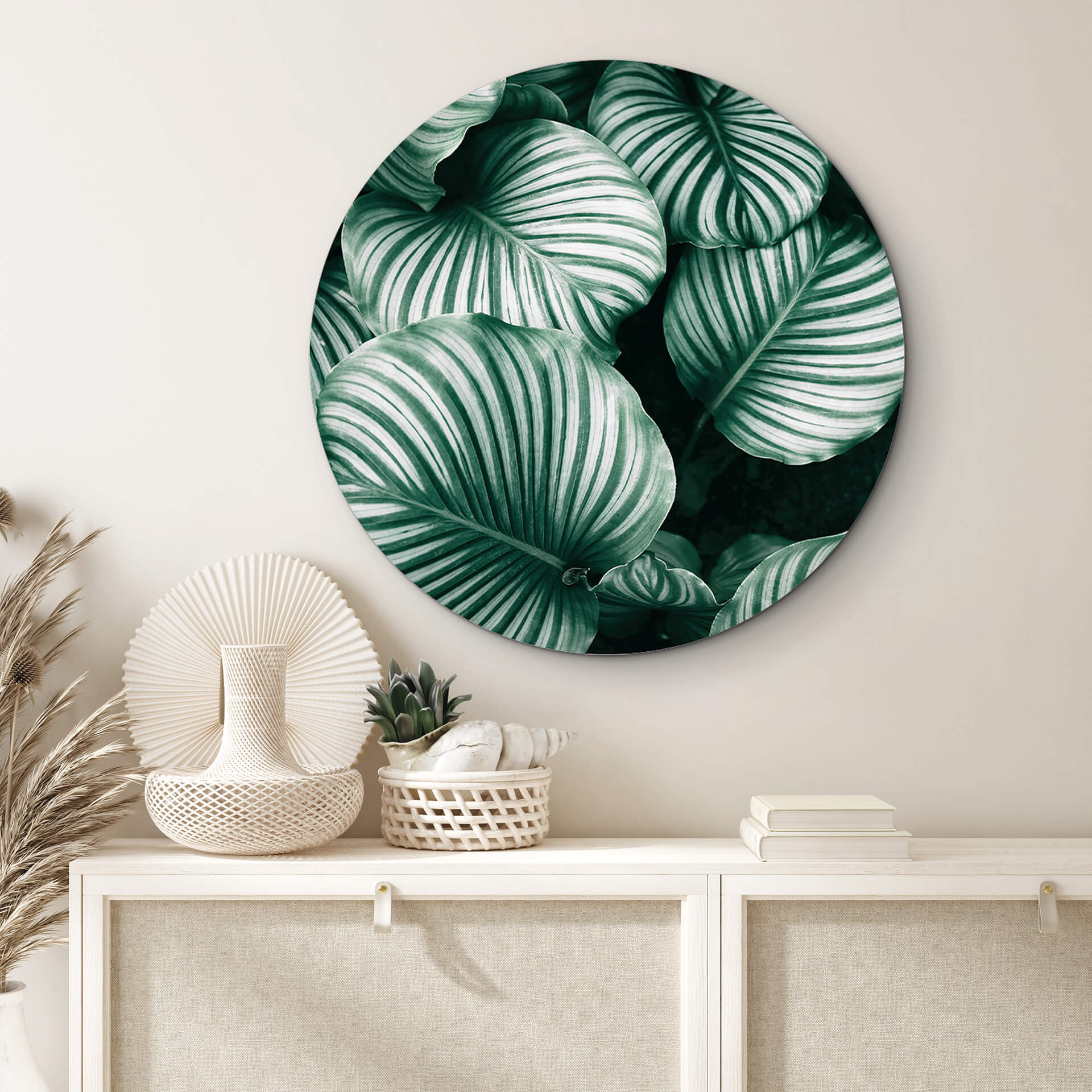 Tableau sur alu-Dibond rond Urban Jungle - Calathea Orbifolia