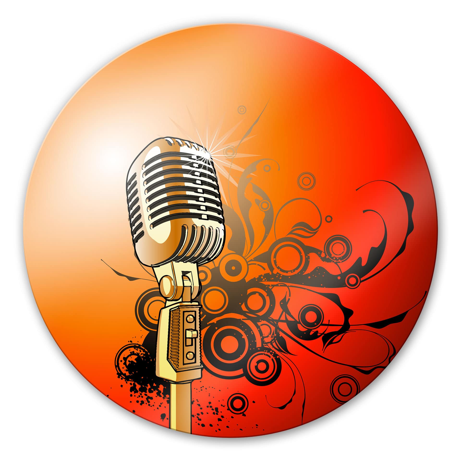 Tableau en verre - Microphone rétro - Rond