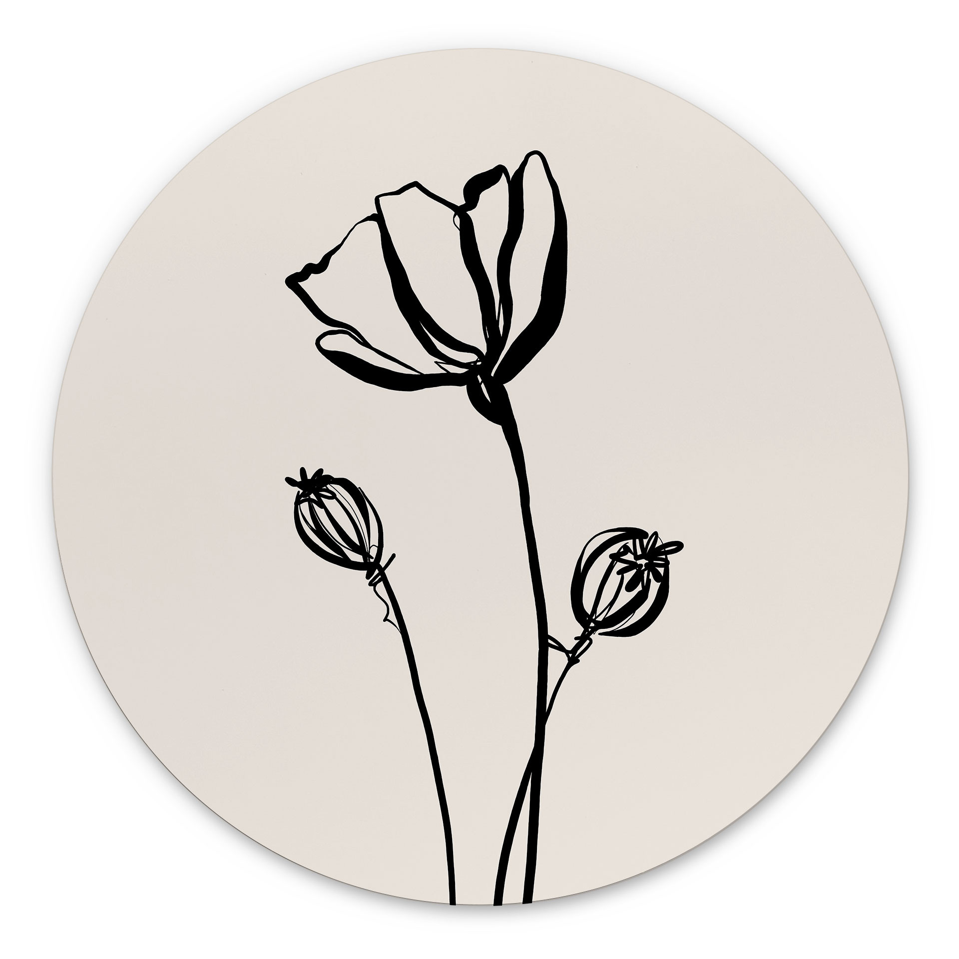 Billede af Line Art Poppy - Cats & Dotz - rund – print på aluminium (Alu-Dibond)