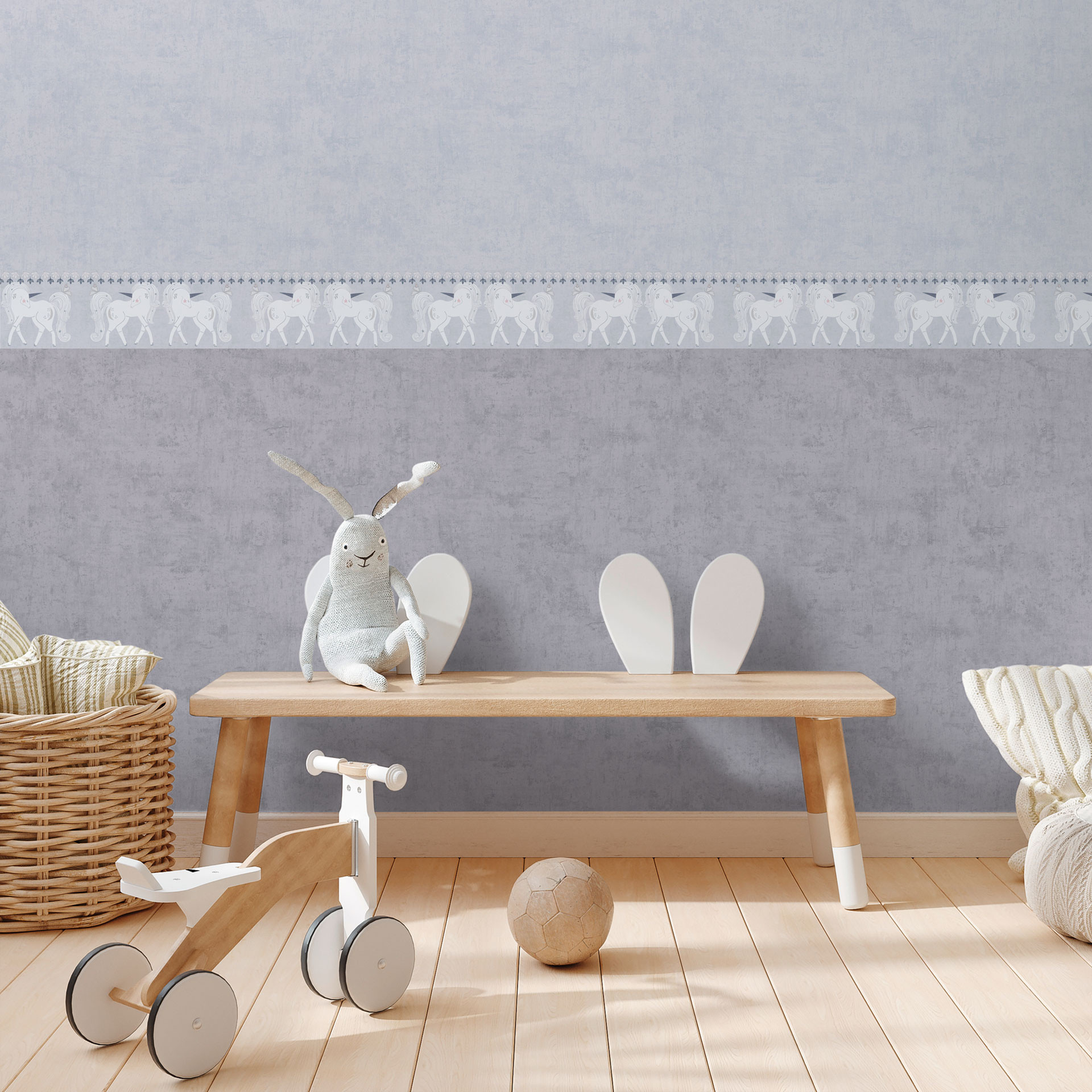 Eenkleurig behang kinderkamer lichtblauw - monochroom behang jongenskamer