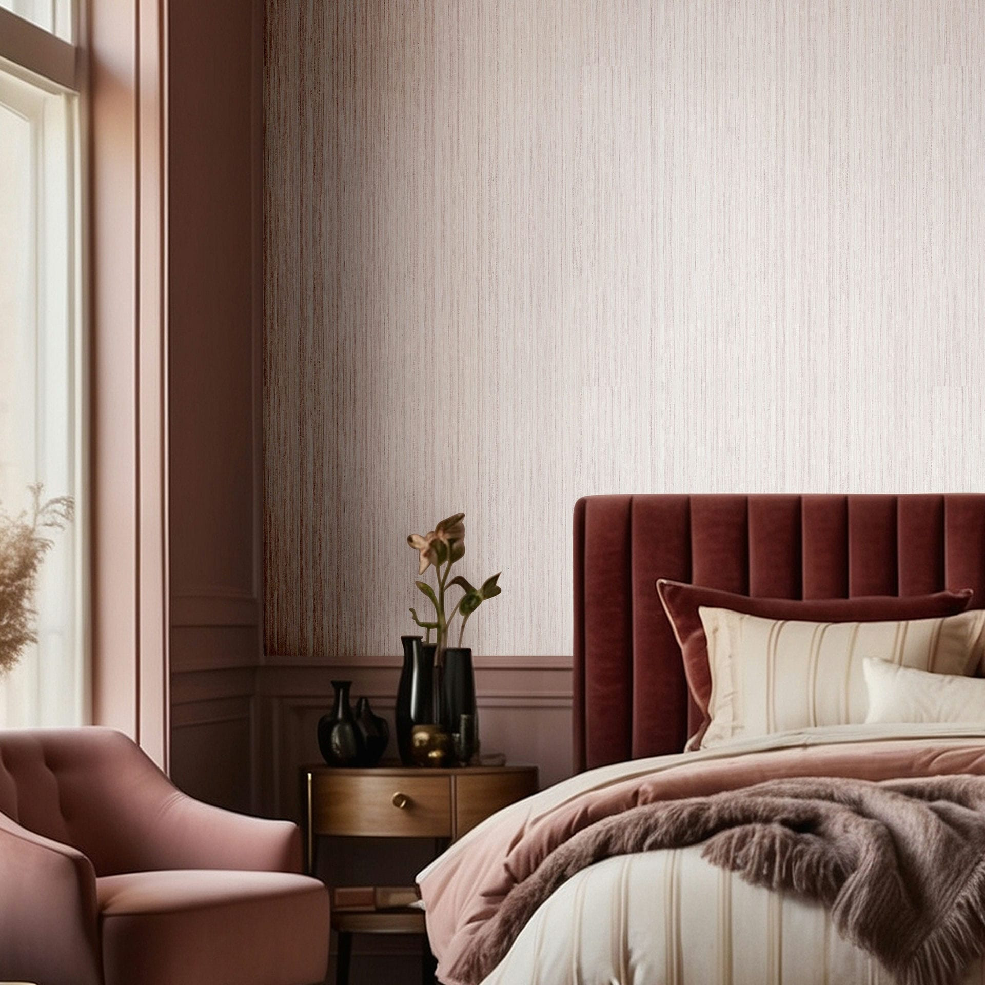 Vliesbehang Lines Stripes Modern, klassiek mat in rozebruin - Papis Loveday
