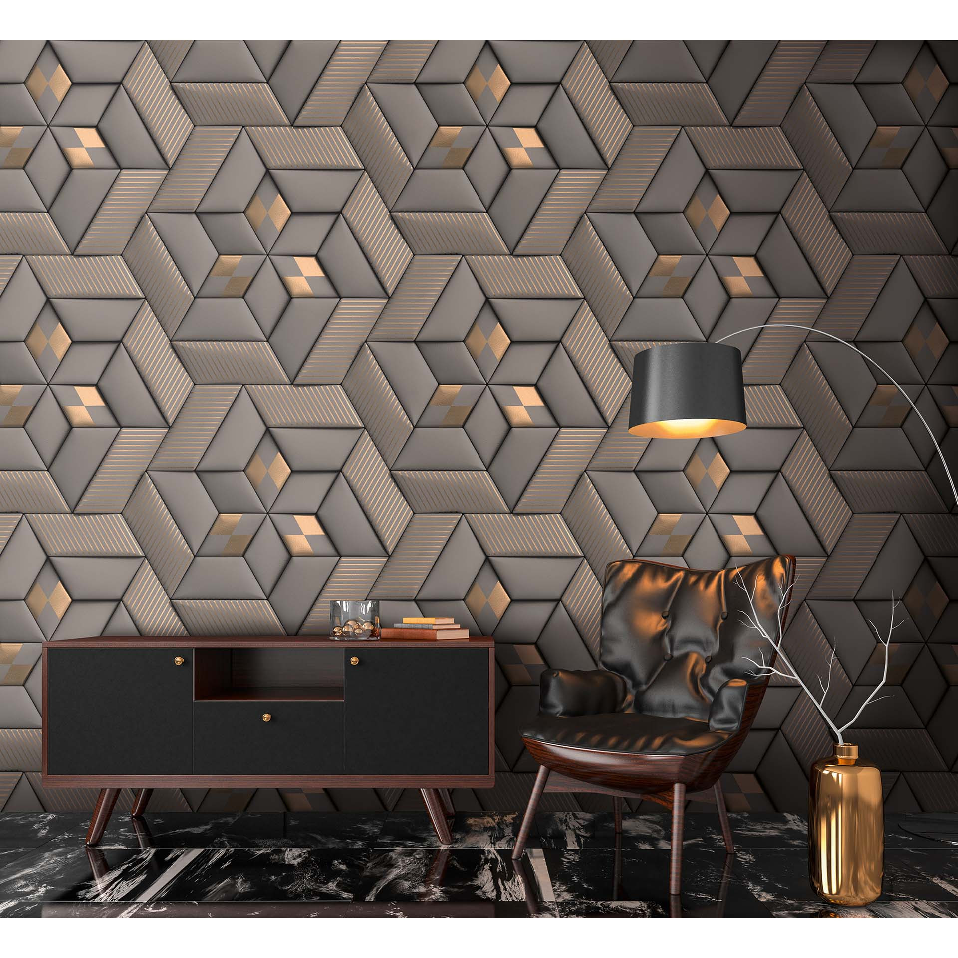 Behang 3D-effect behang modern design vliesbehang grijs