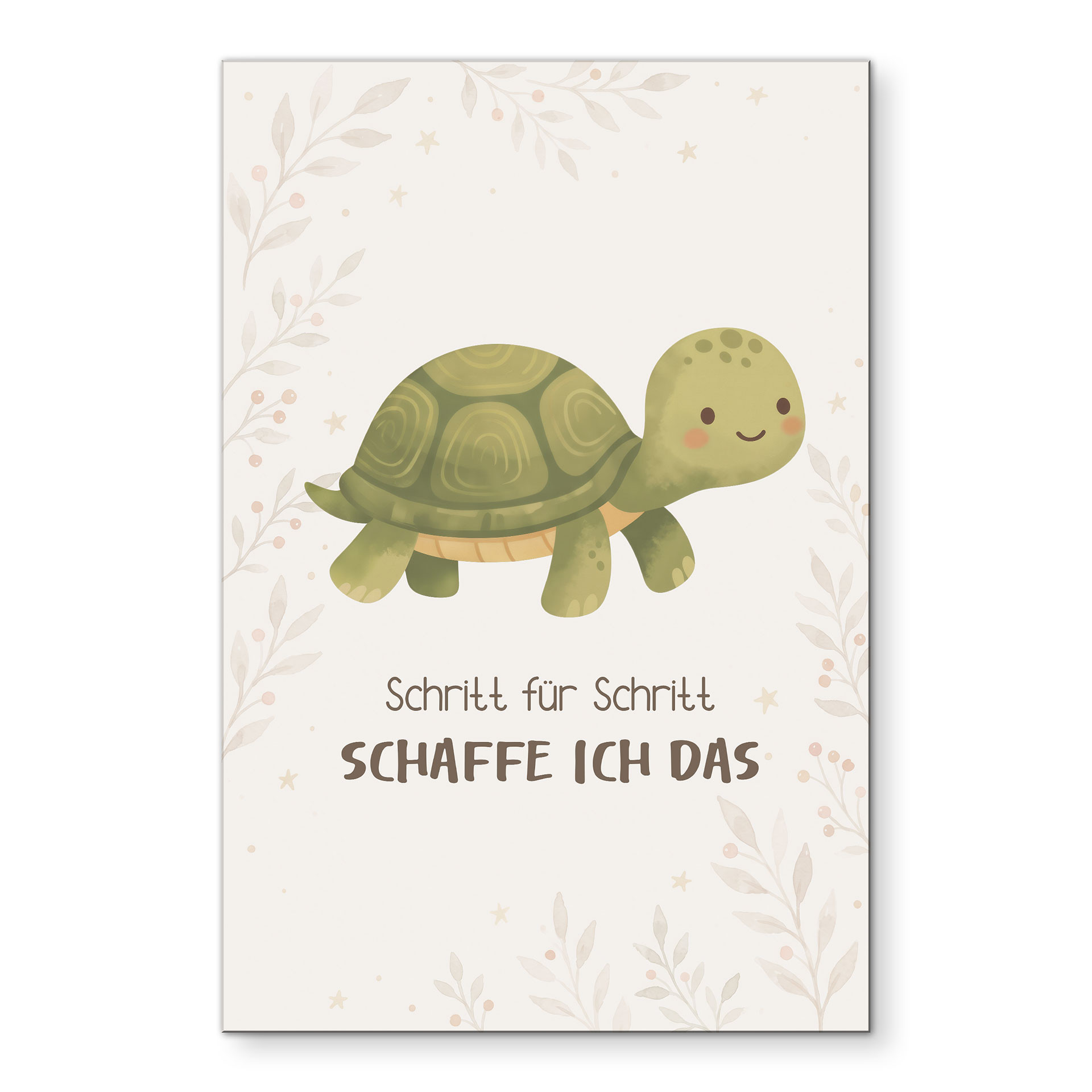 Alu-Dibond Wandbild mit Schildkröte - Kraftsatz 'Schritt für Schritt schaffe ich das' für Kinder