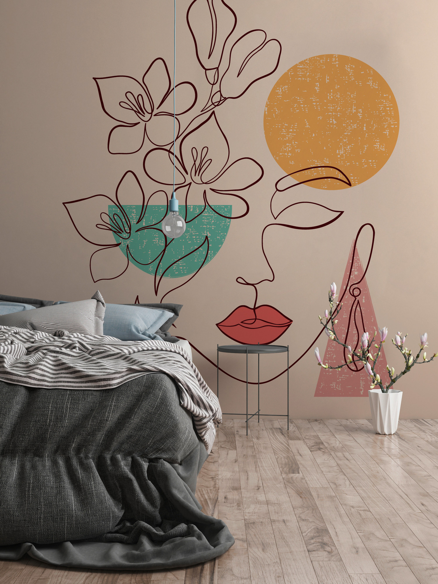 Abstract MinimalFace behang in oranje bruin - vliesbehang Designwalls 2 - 2,55 x 3,5 m