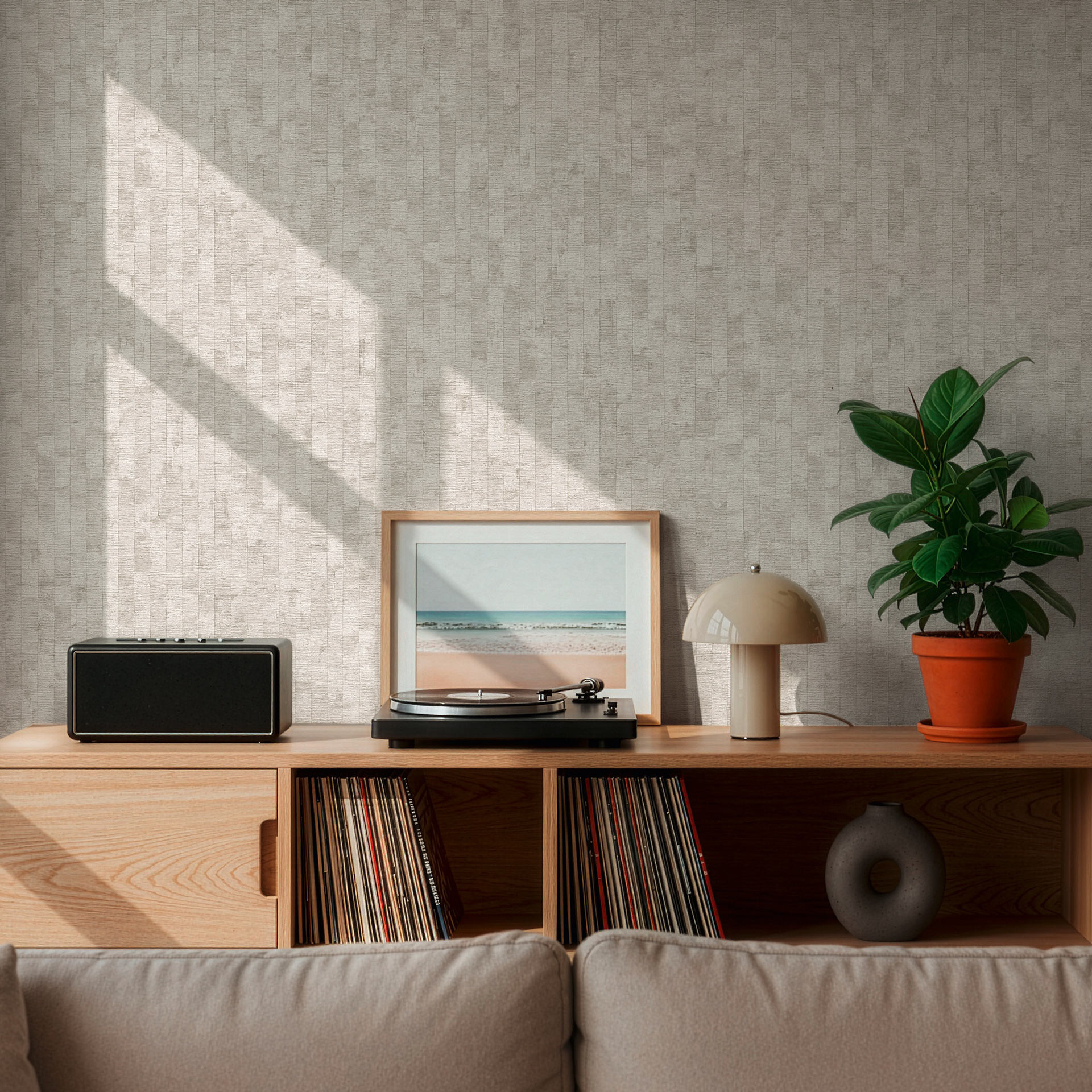 Vliesbehang Daniel Urban Lines grijs wit metallic - strepen oppervlaktestructuur woonkamer