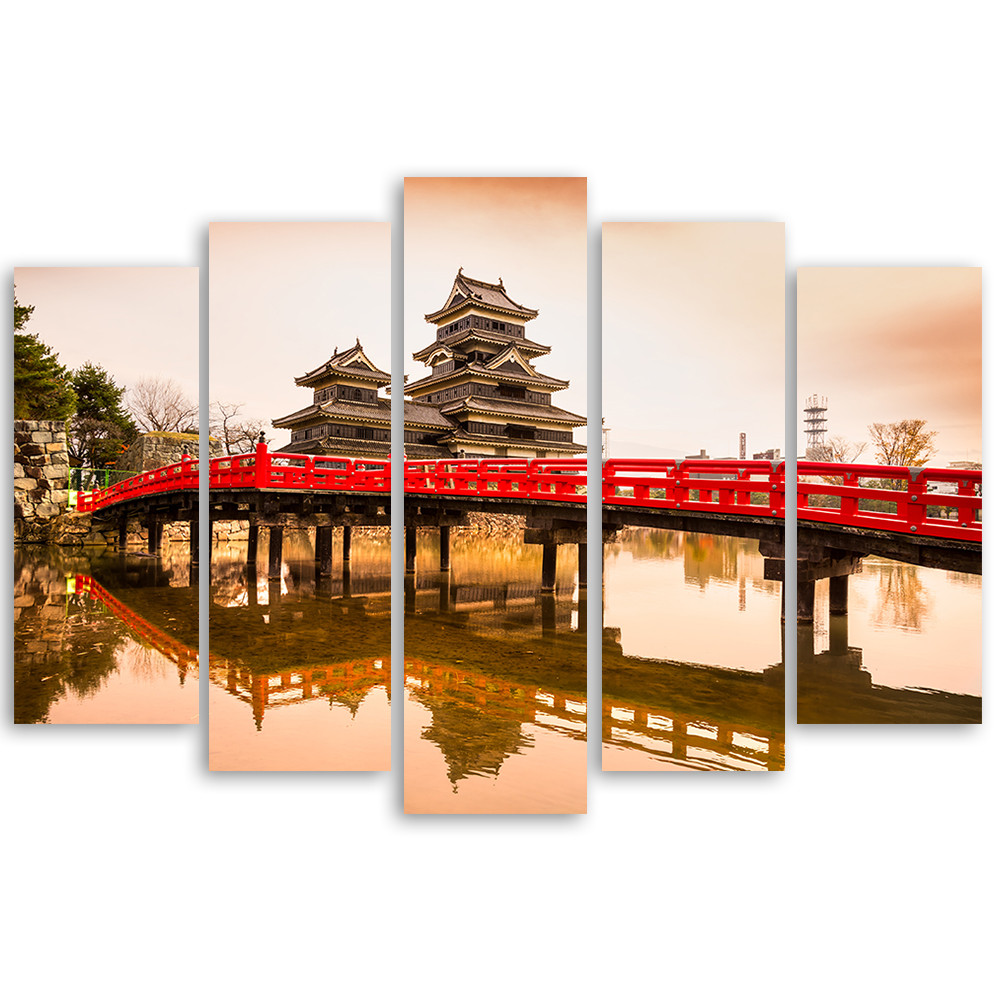 5 stykke lærred Print Japan Bridge Trees Nature