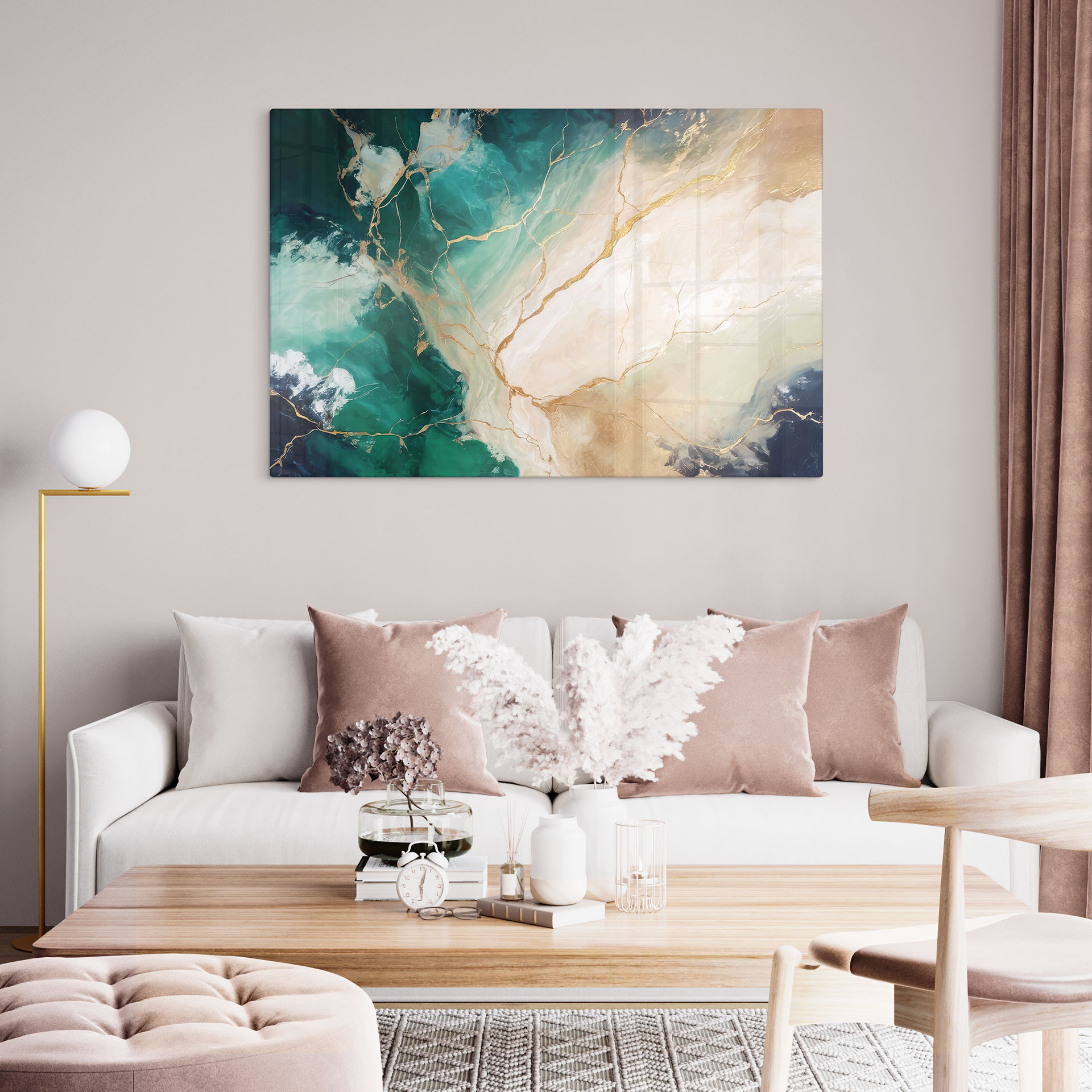 Glasbillede - Elegance of the Ocean - Golden Currents - Alpenglow Workshop