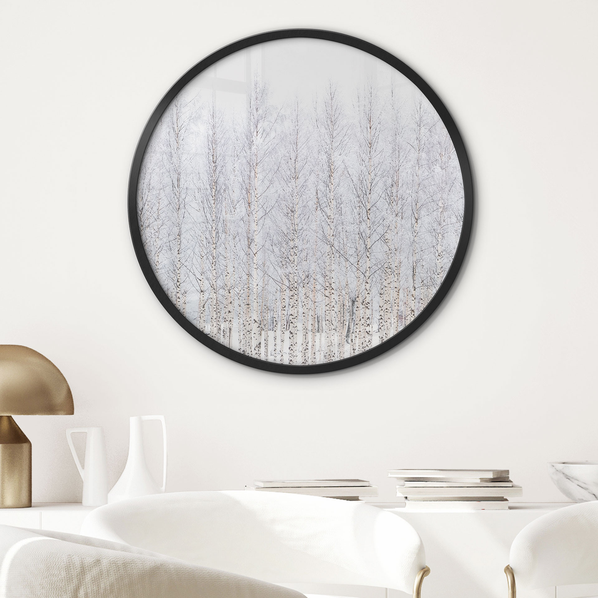 Poster Forêt de bouleaux en hiver - EMELIEmaria - Rond
