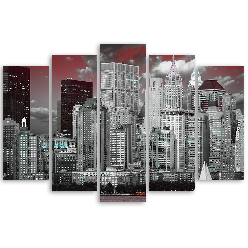 5 stykke lærredstryk, New York City skyskrabere