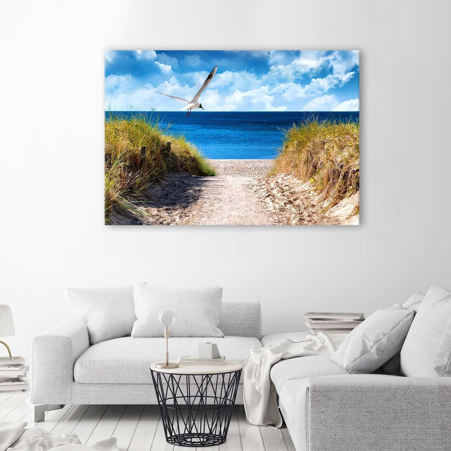 Canvasbillede, Vejen til stranden og en måge