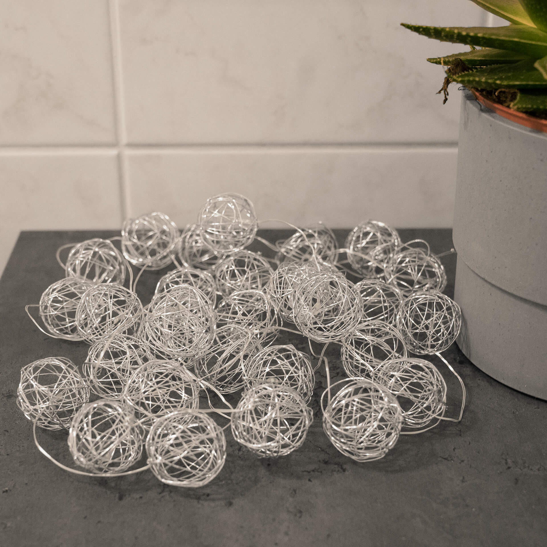 LED Lichterkette Drahtkugeln Silber 20-teilig