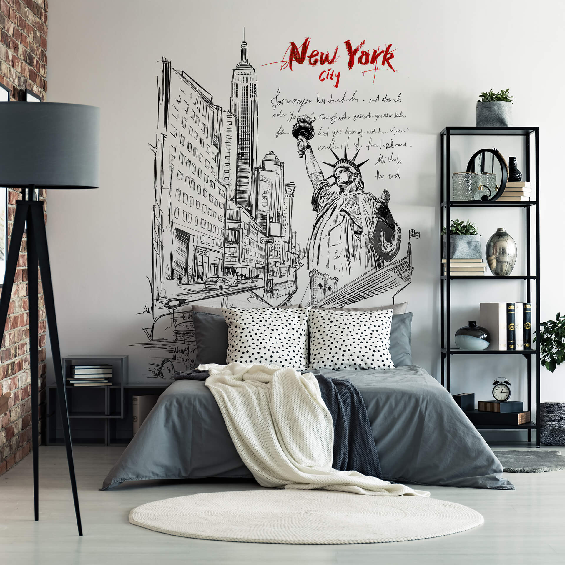 Fotobehang Love your City - New York Vrijheidsbeeld - zwart wit