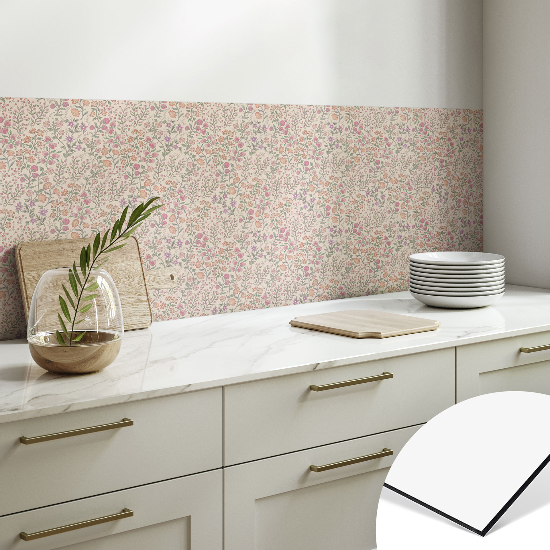 Revêtement pour cuisine floral Fleurs des champs Vintage - Beige - Bloomery Decor - Extensible