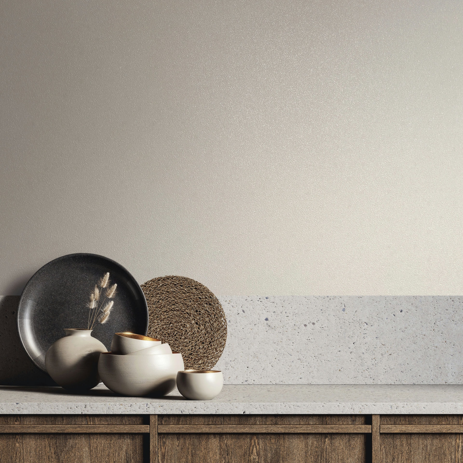 Vliesbehang structuur effen modern mat in wit beige
