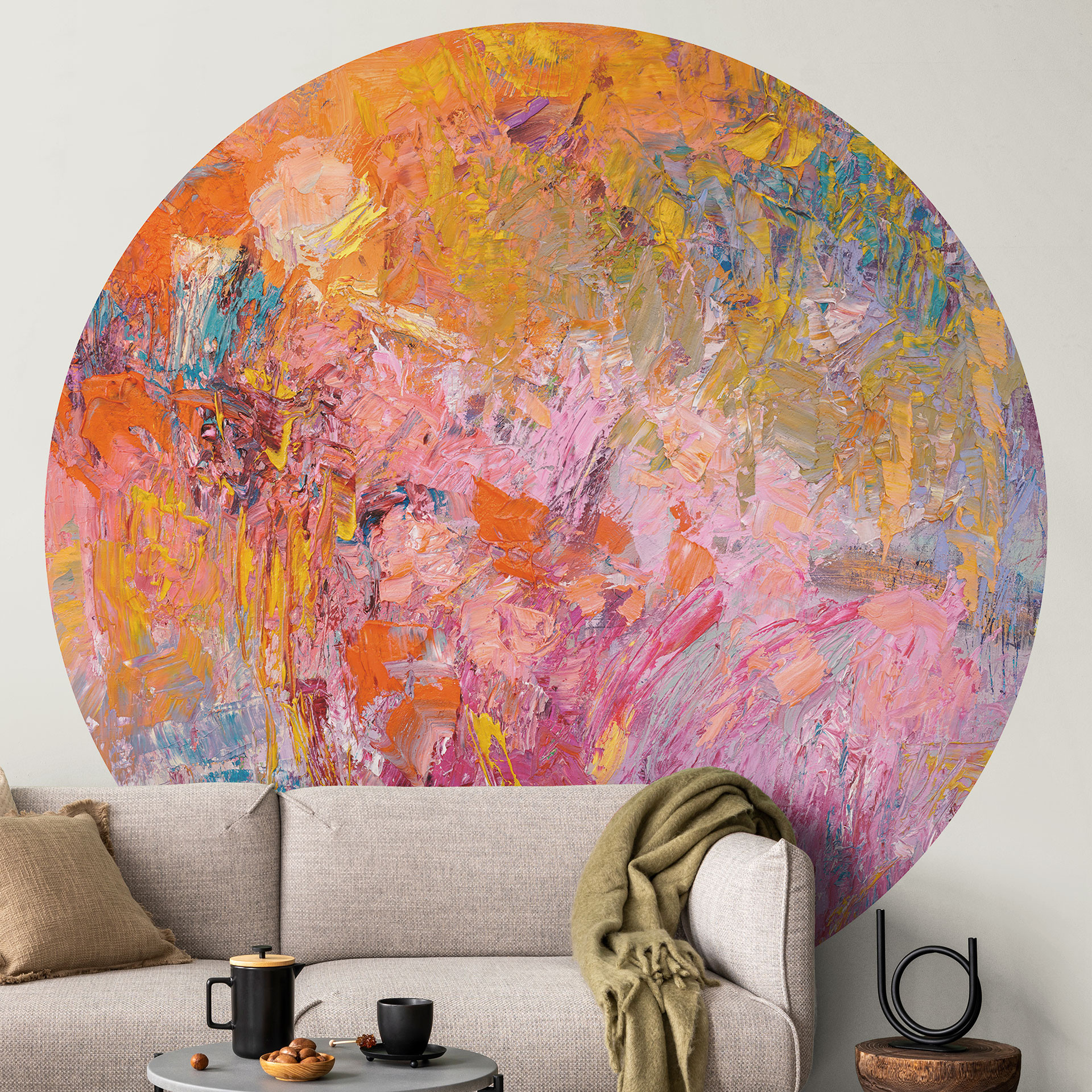 Abstracte kleurrijke rozentuin Fotobehang - Fagan - Rond - vliesbehang/zelfklevend vliesbehang