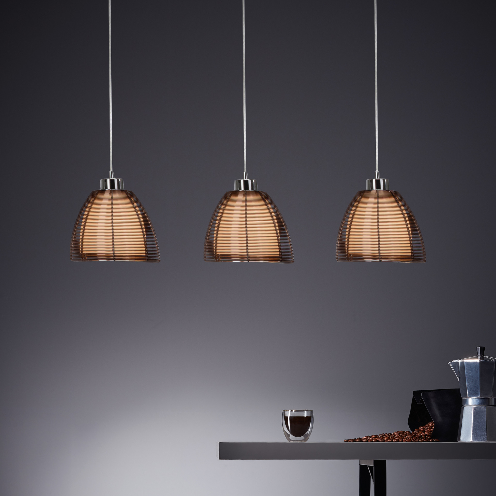 Pendelleuchte Maxime, braun, 121 x 80 cm, Glas Pendellampe, dimmbar