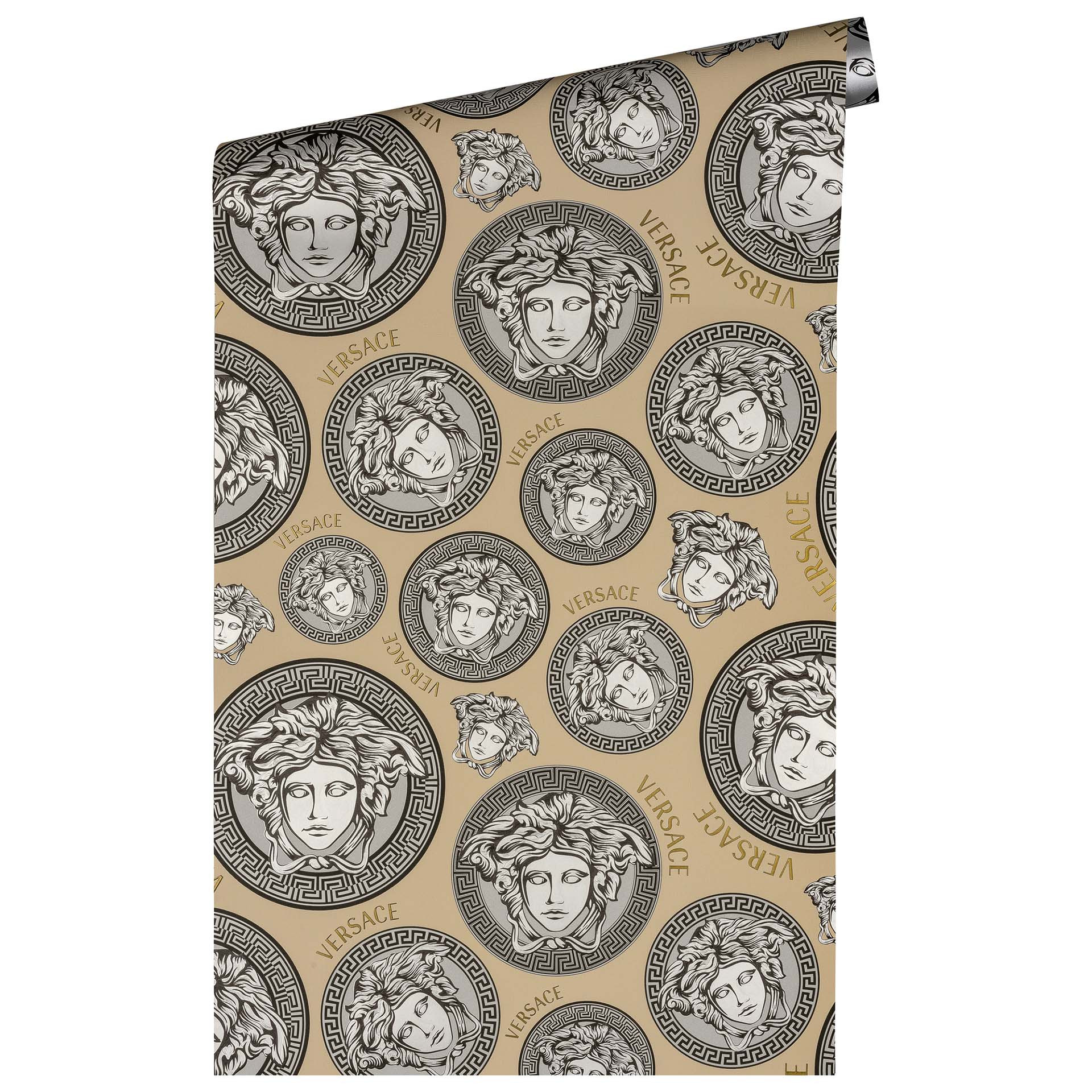 Versace Home Luxe Behang Medusa Hoofd Beige Zilver