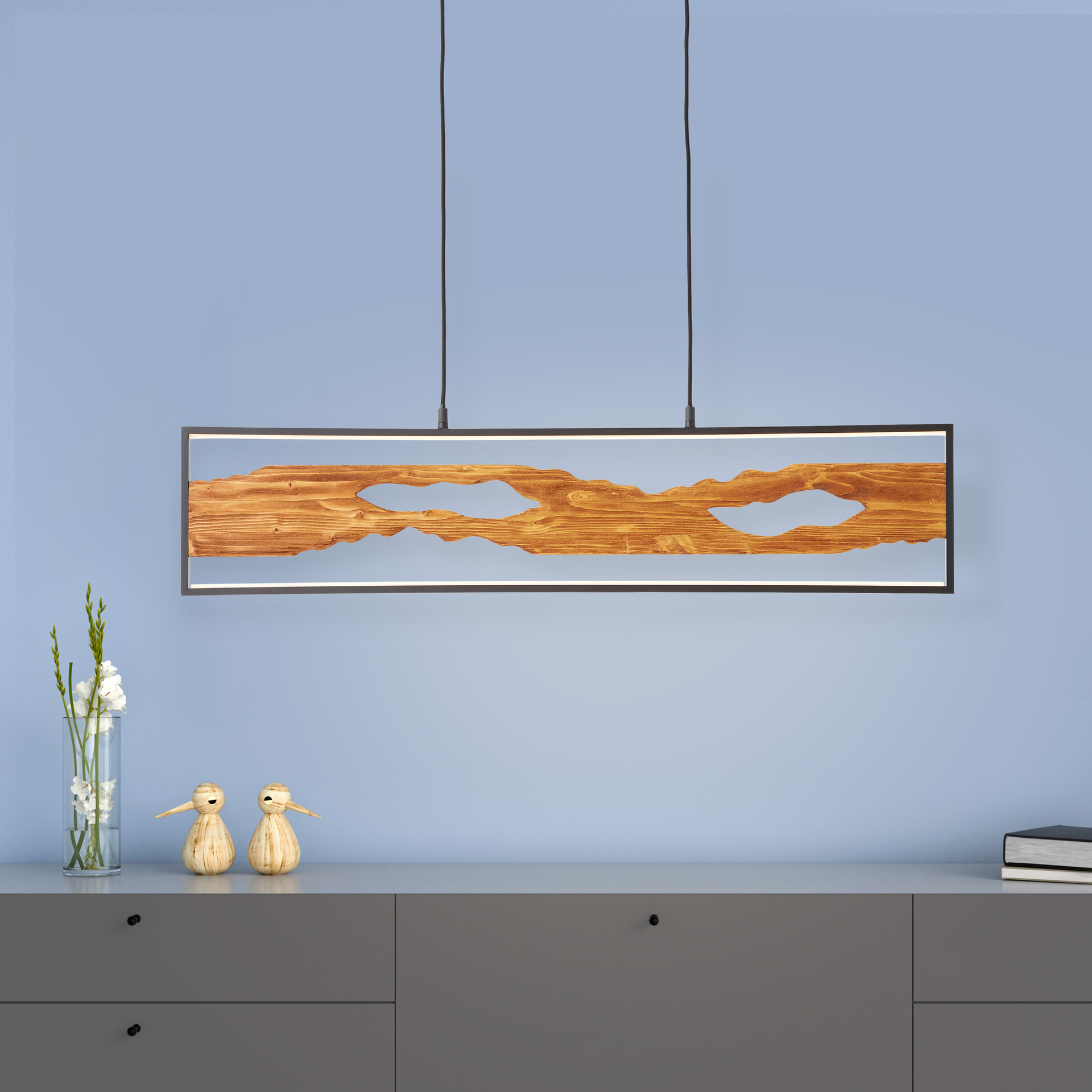 Pendelleuchte Elea, braun, 150 x 100 cm, Holz Pendellampe