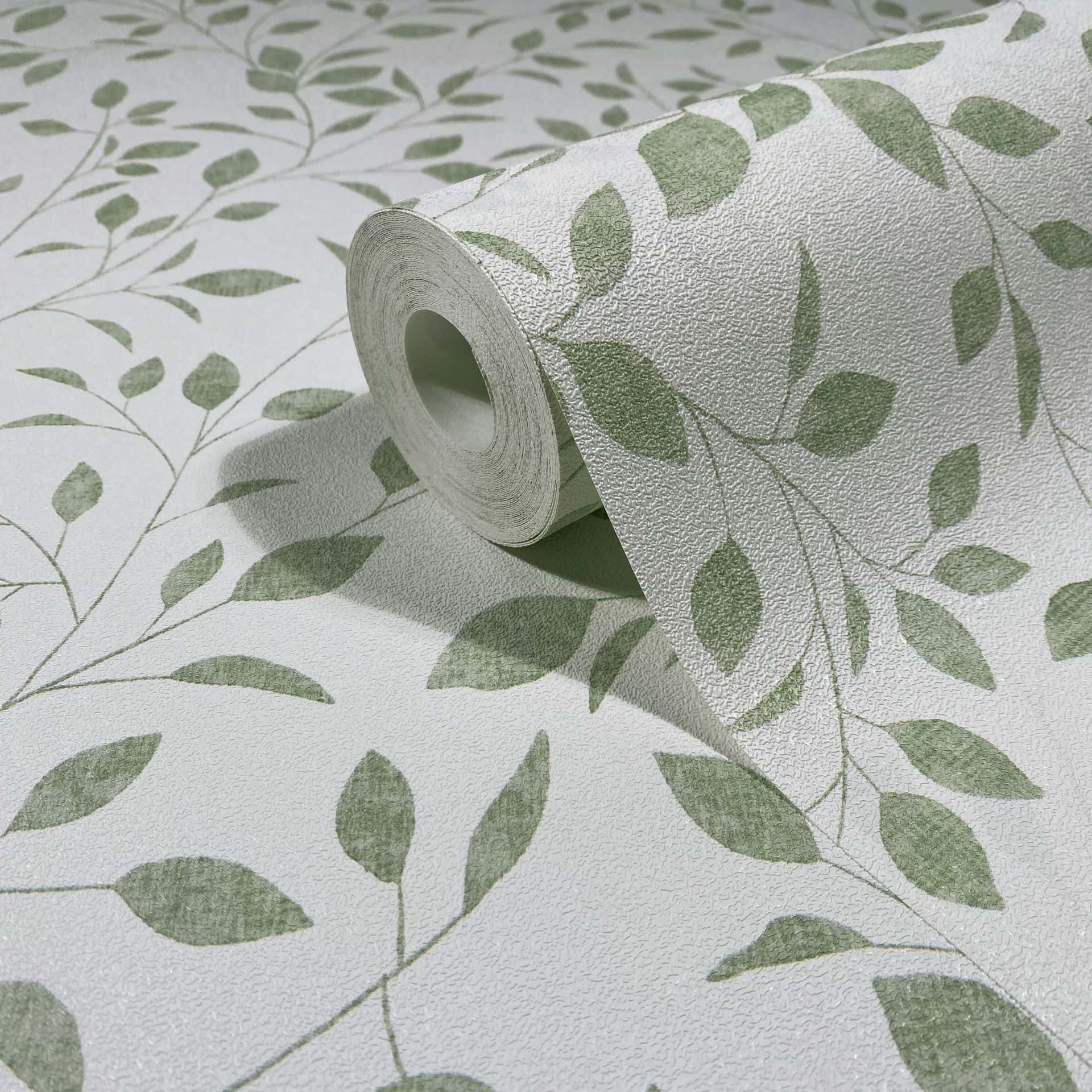 Vliesbehang bladeren bloem natuur mat in wit groen