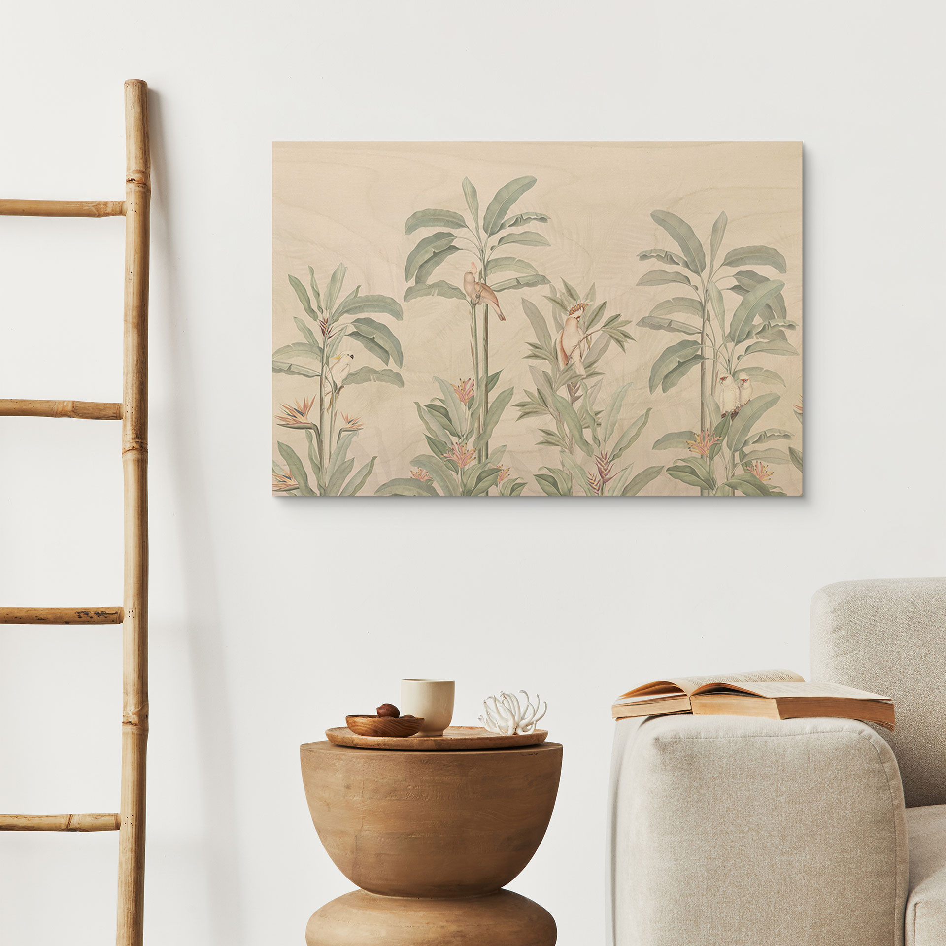 Obraz drewniany las tropikalny z kakadu - Bloomery Decor
