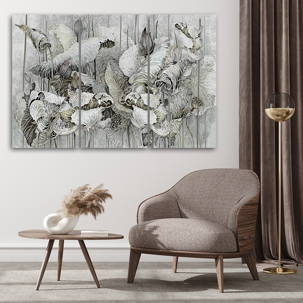 3 stykke lærredstryk, Saint Lotus-blomster
