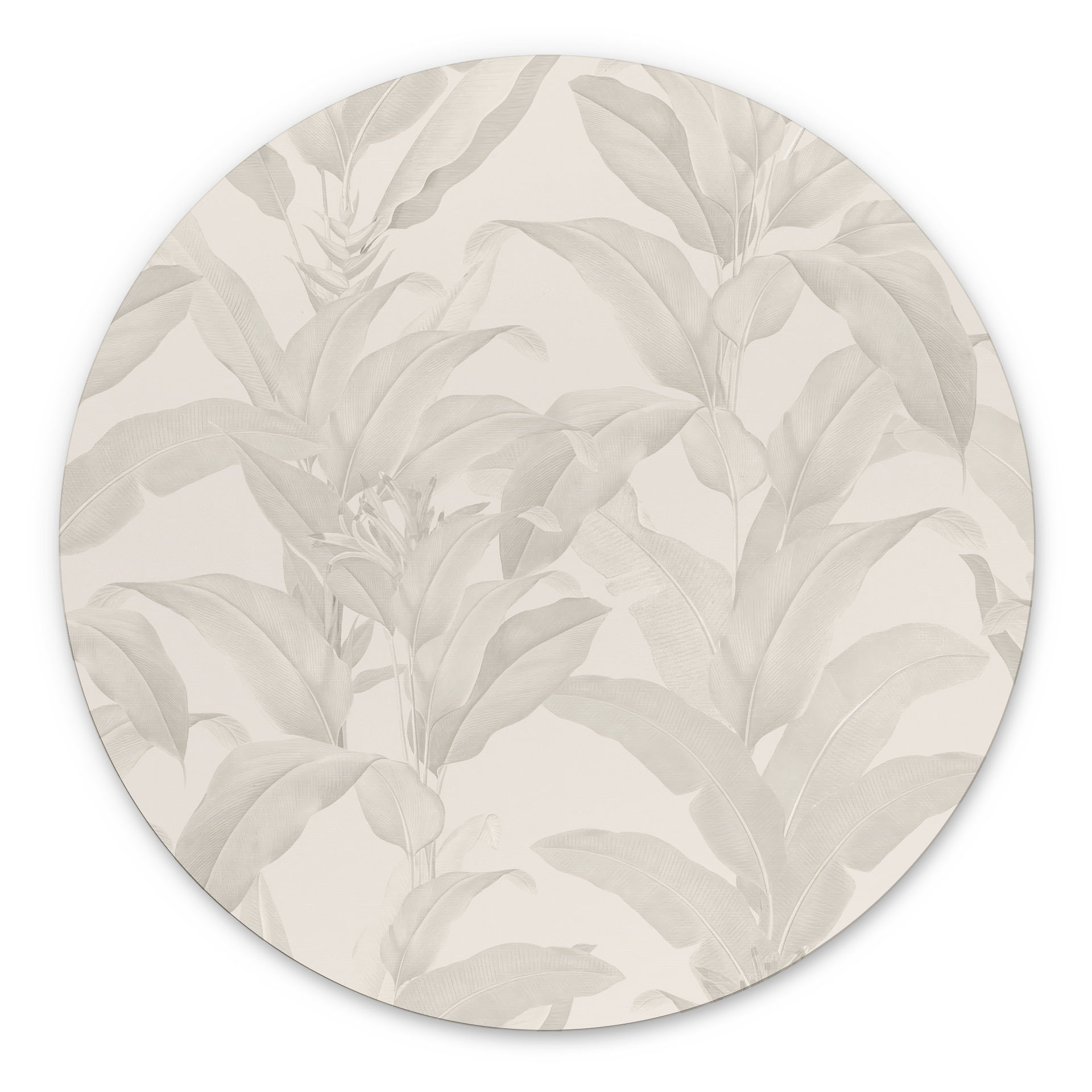 Billede Urban Jungle Tropical Leaves Cream - Bloomery Decor - rund – print på aluminium (Alu-Dibond)