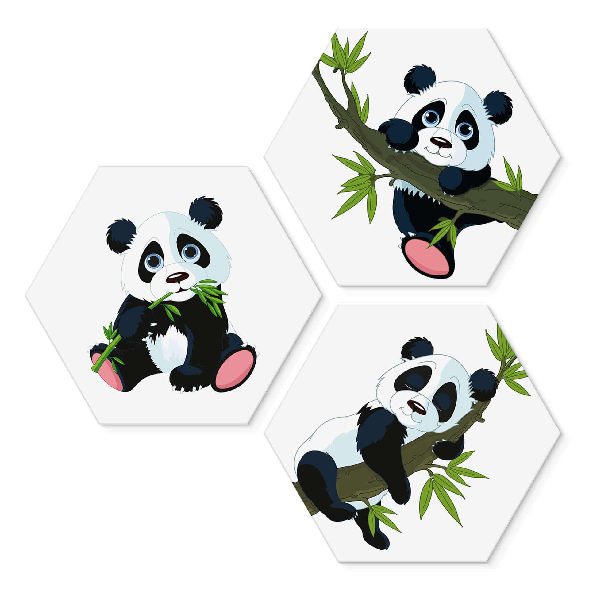 Hexagone - alu-Dibond Pandas ludiques - lot de 3