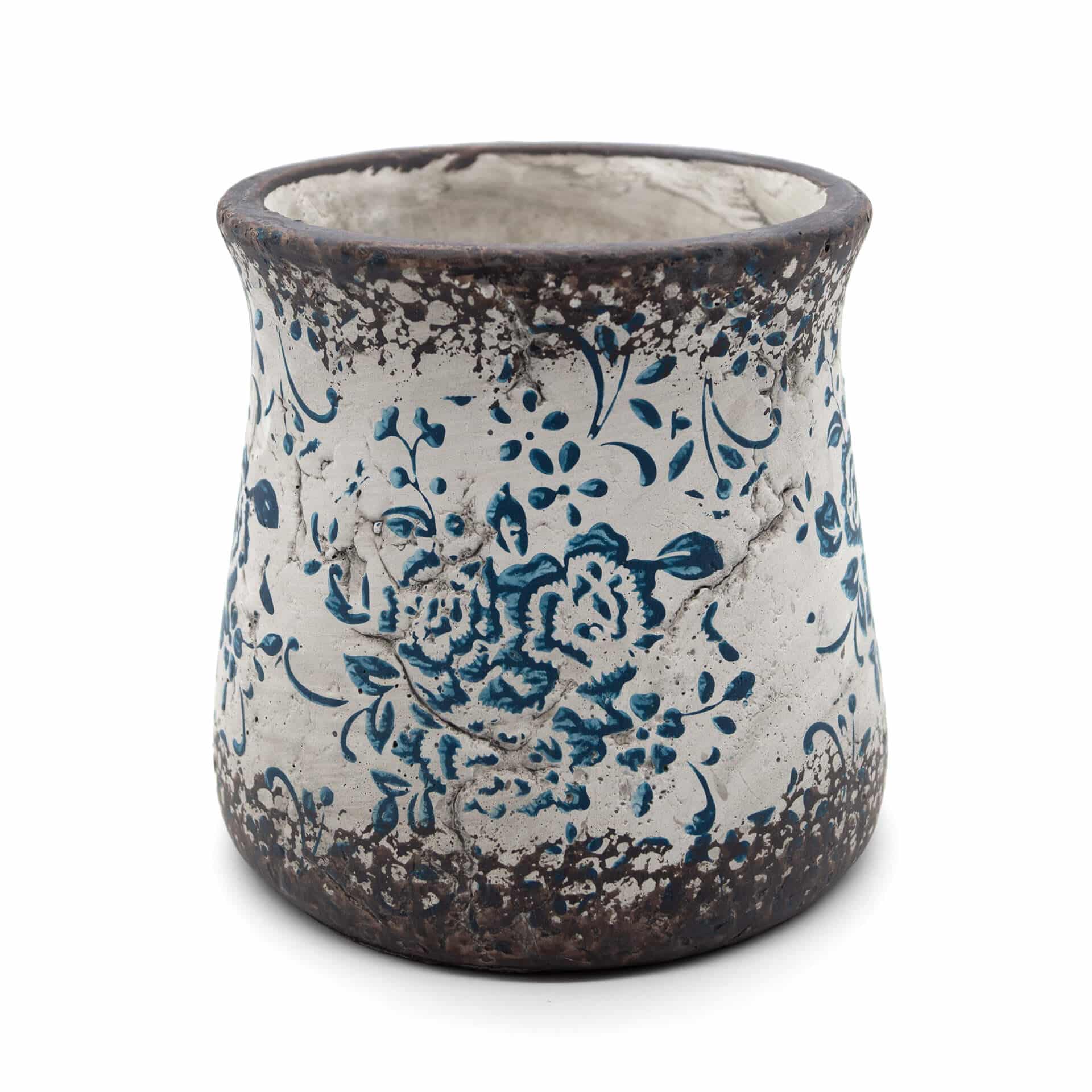 Vintage Pflanzentopf Beton mit Blumenmuster 14,5x14,5 cm