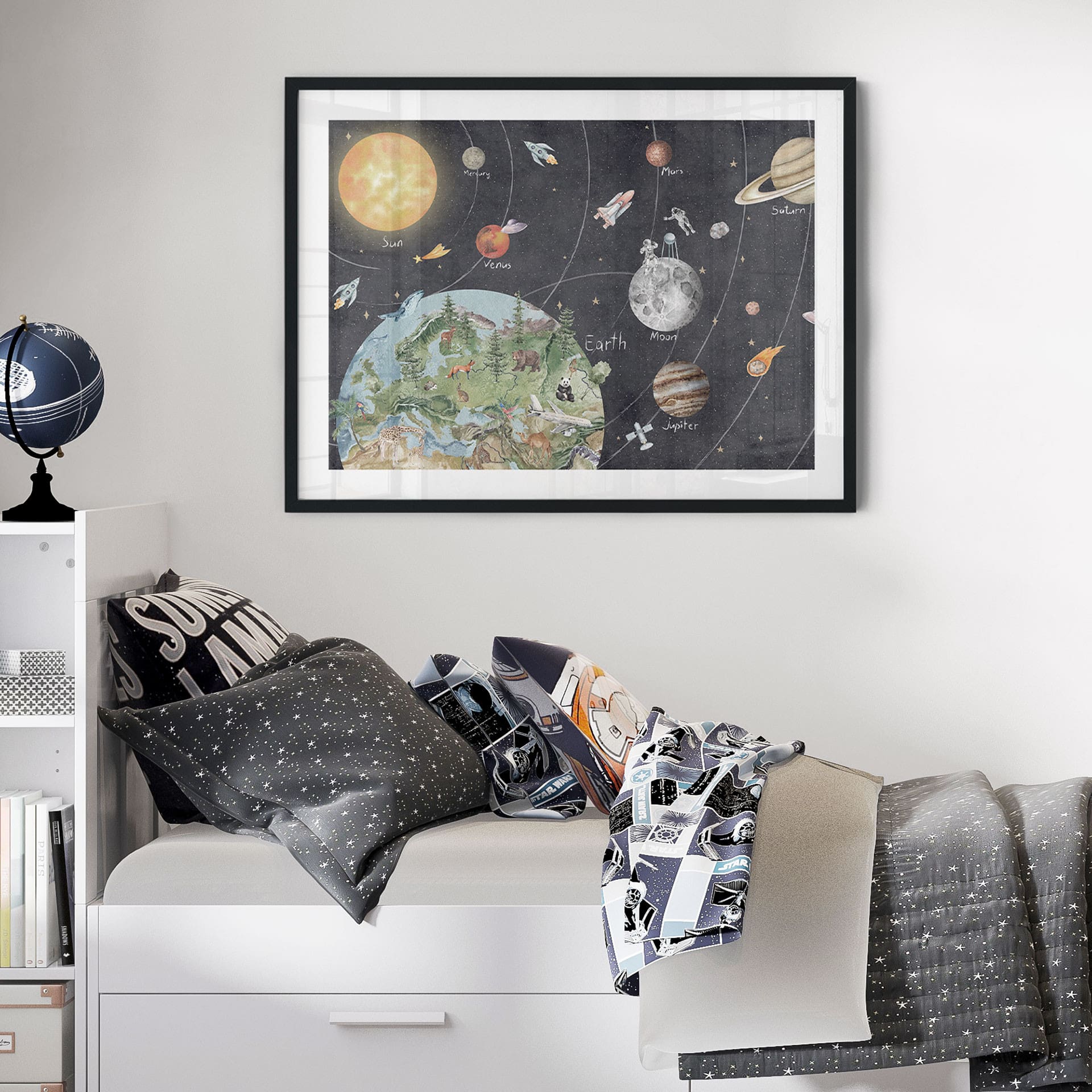 Poster zonnestelsel met planeten en aarde - Ms Tiff
