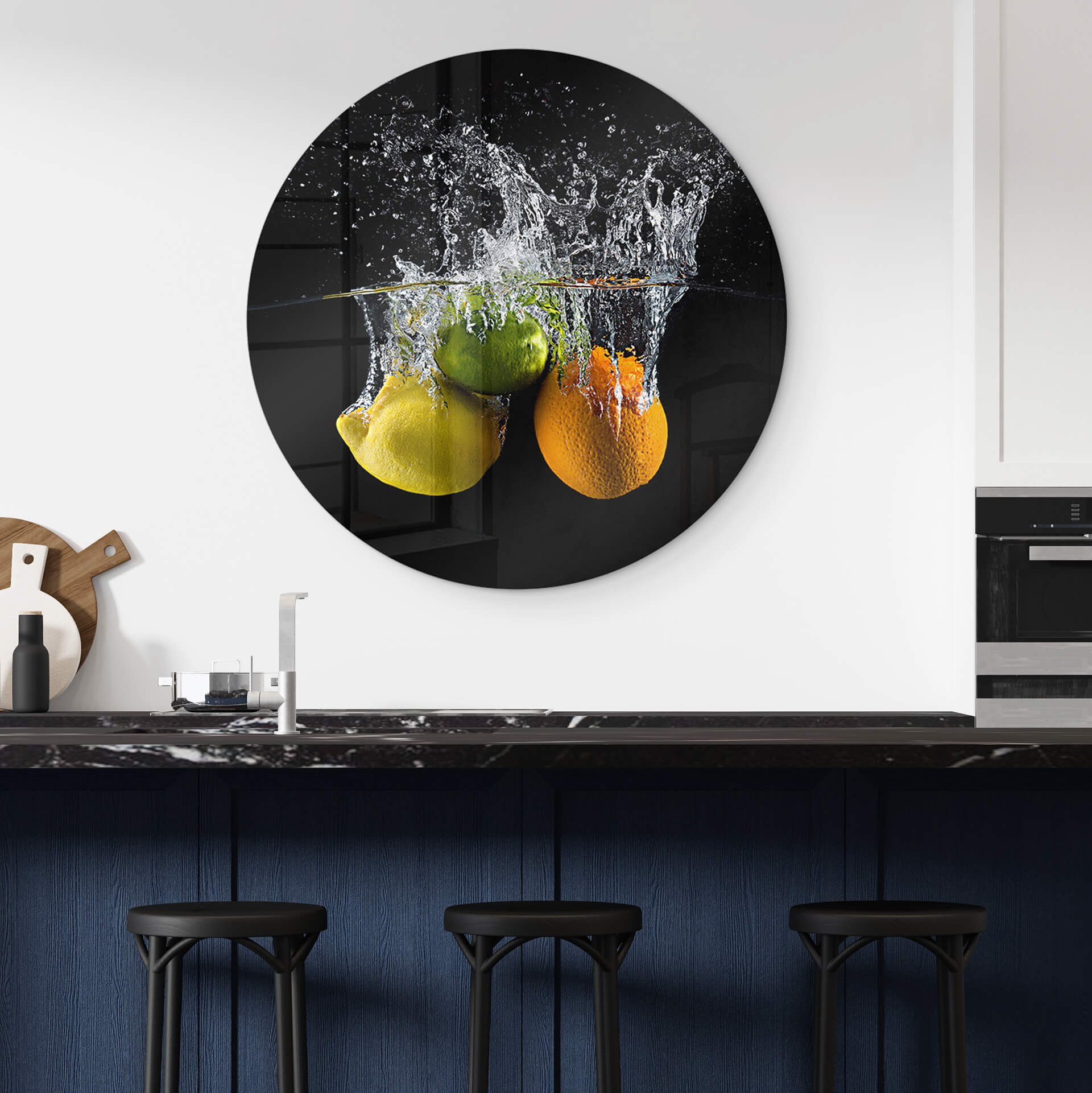 Rond Glasschilderij Mogyorosi - Splashing Fruit
