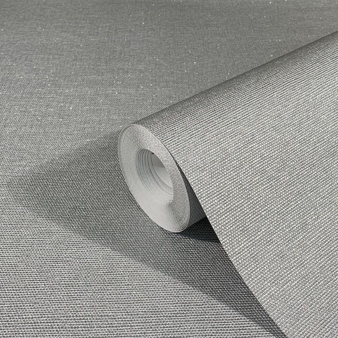 Vliesbehang met een lichte textiellook als effen zilver structuur