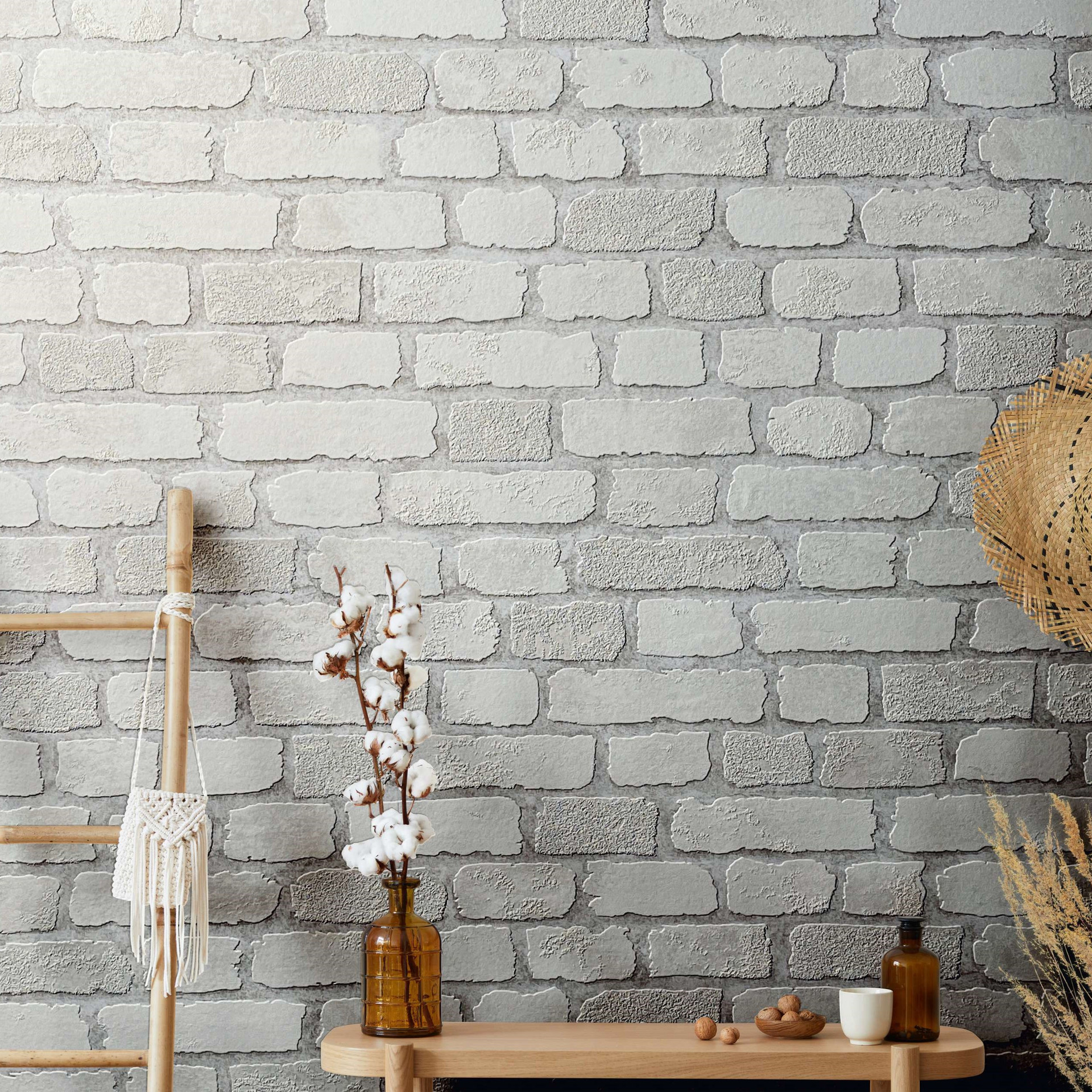 Behang met Stenen Effect, vliesbehang wit