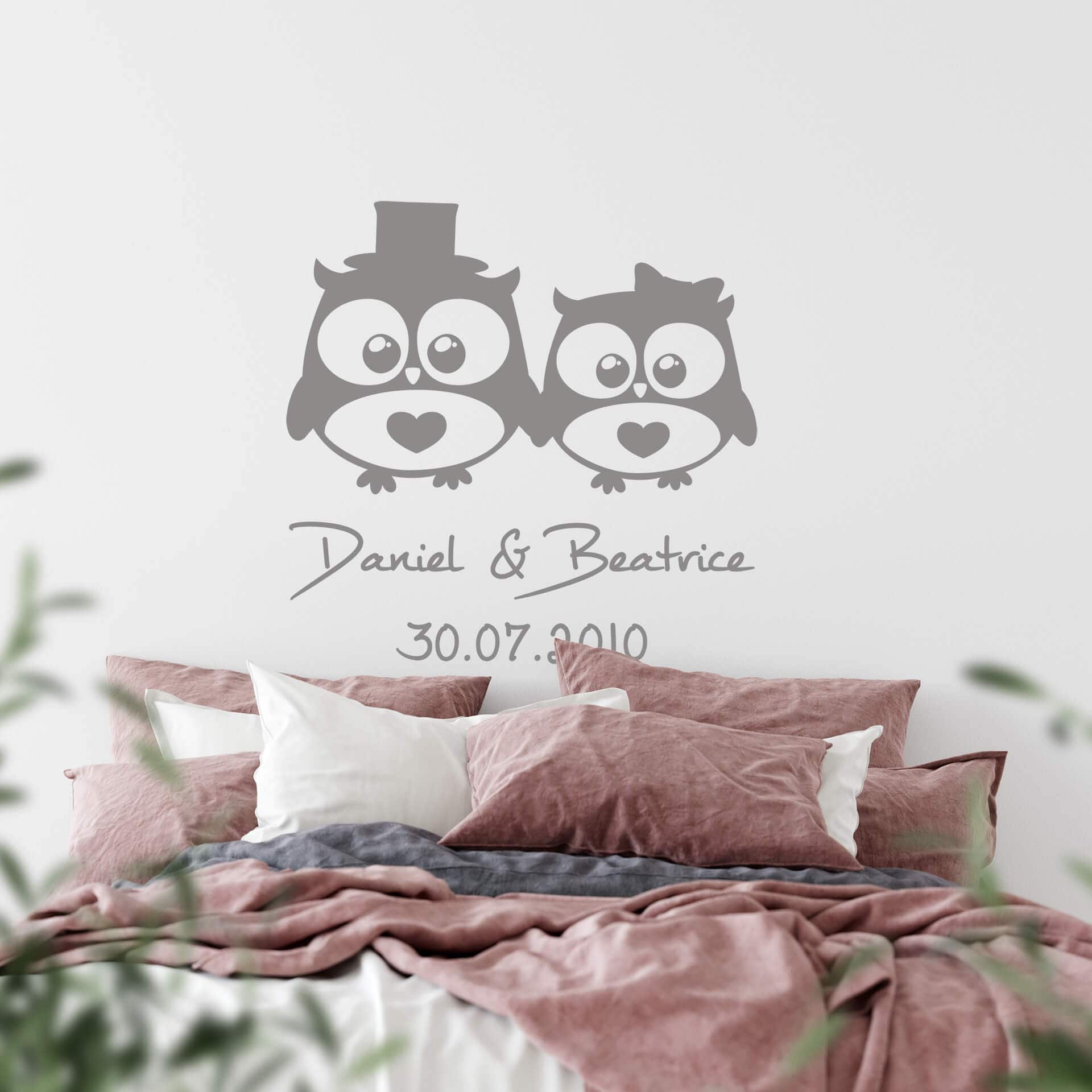 Wallsticker -  + Navn Ugle  Bryllup