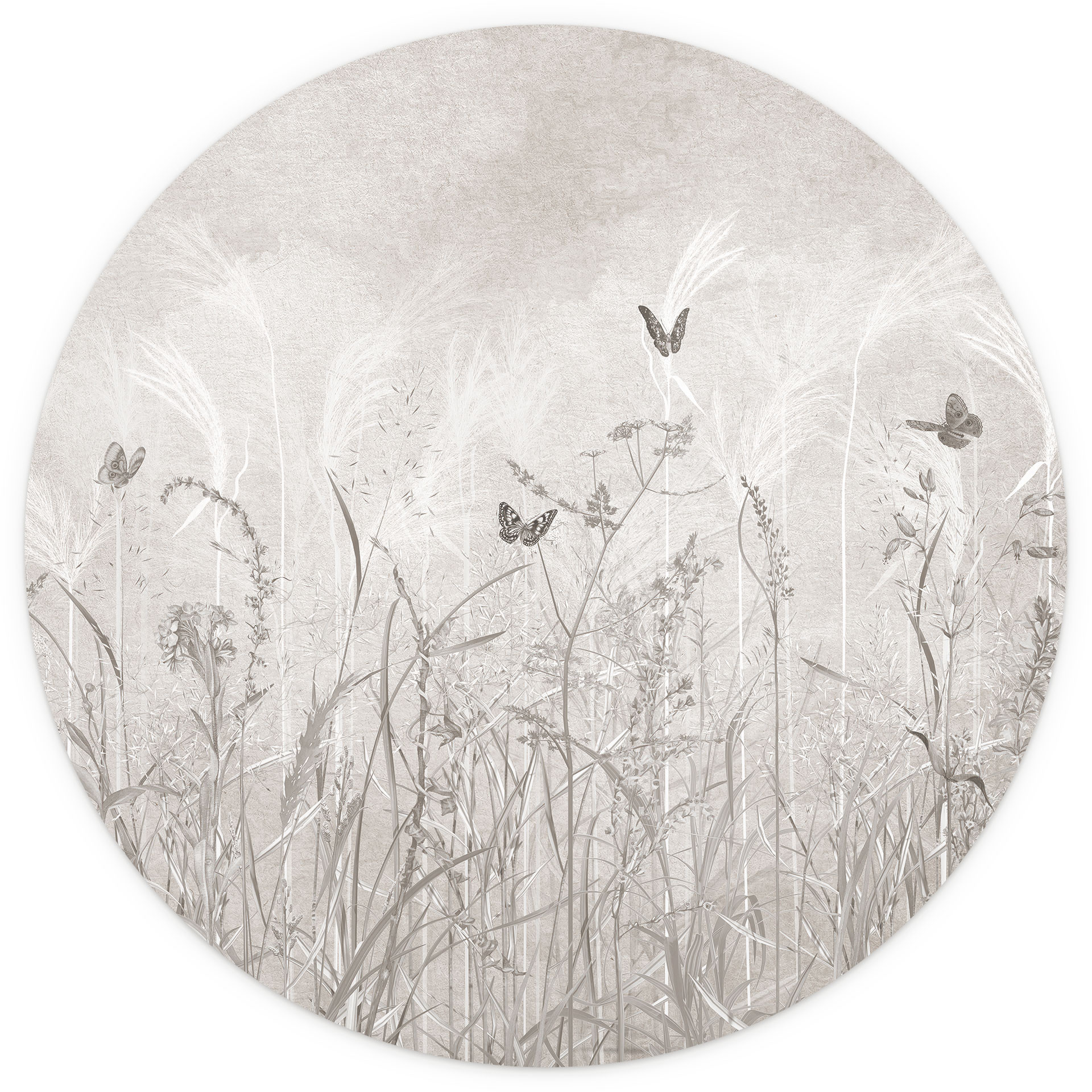 Fotobehang wilde bloemenweide met vlinders in Scandinavisch design - Ms Tiff - rond - zelfklevend/ni