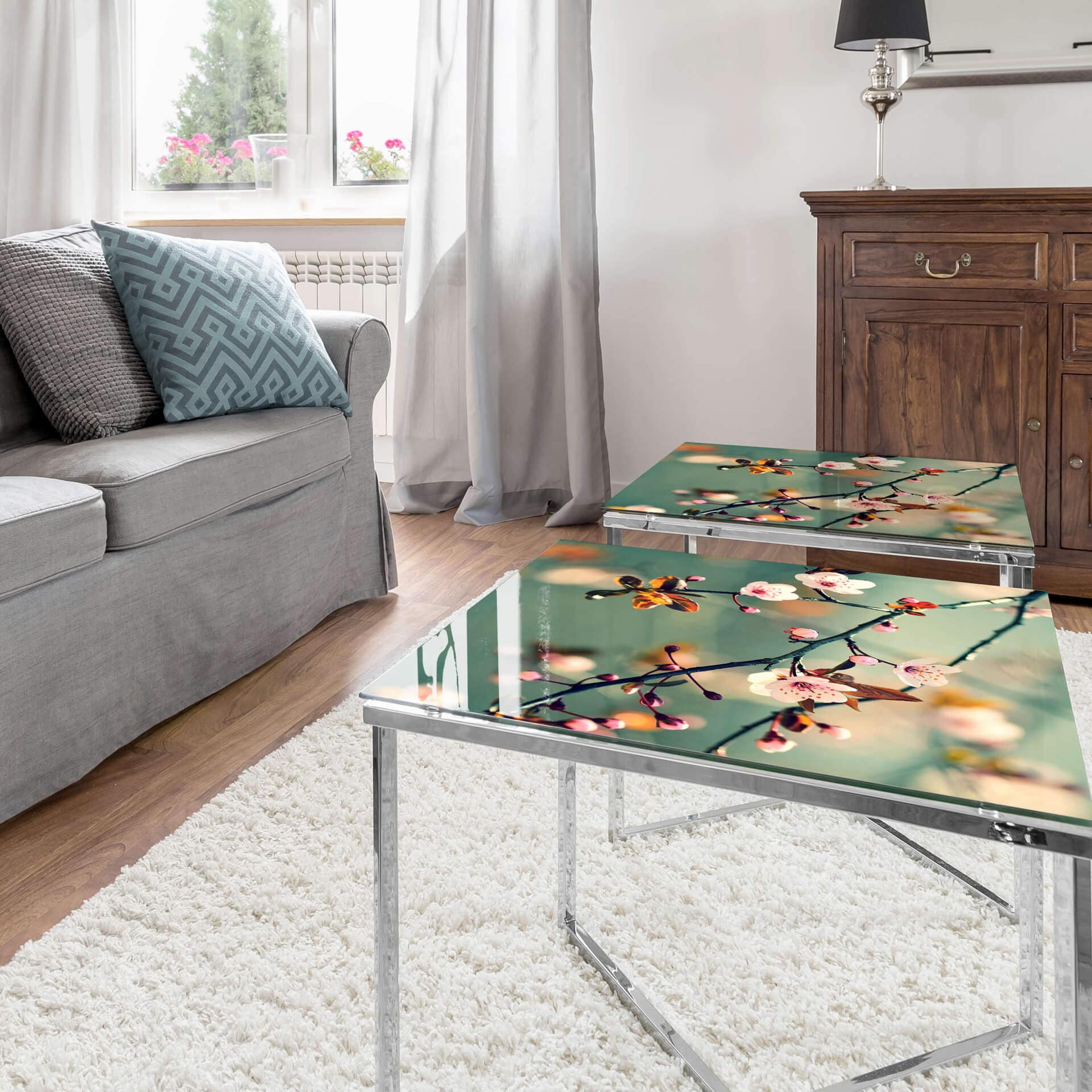 Plateau de table en verre - Éveil du printemps - Carré