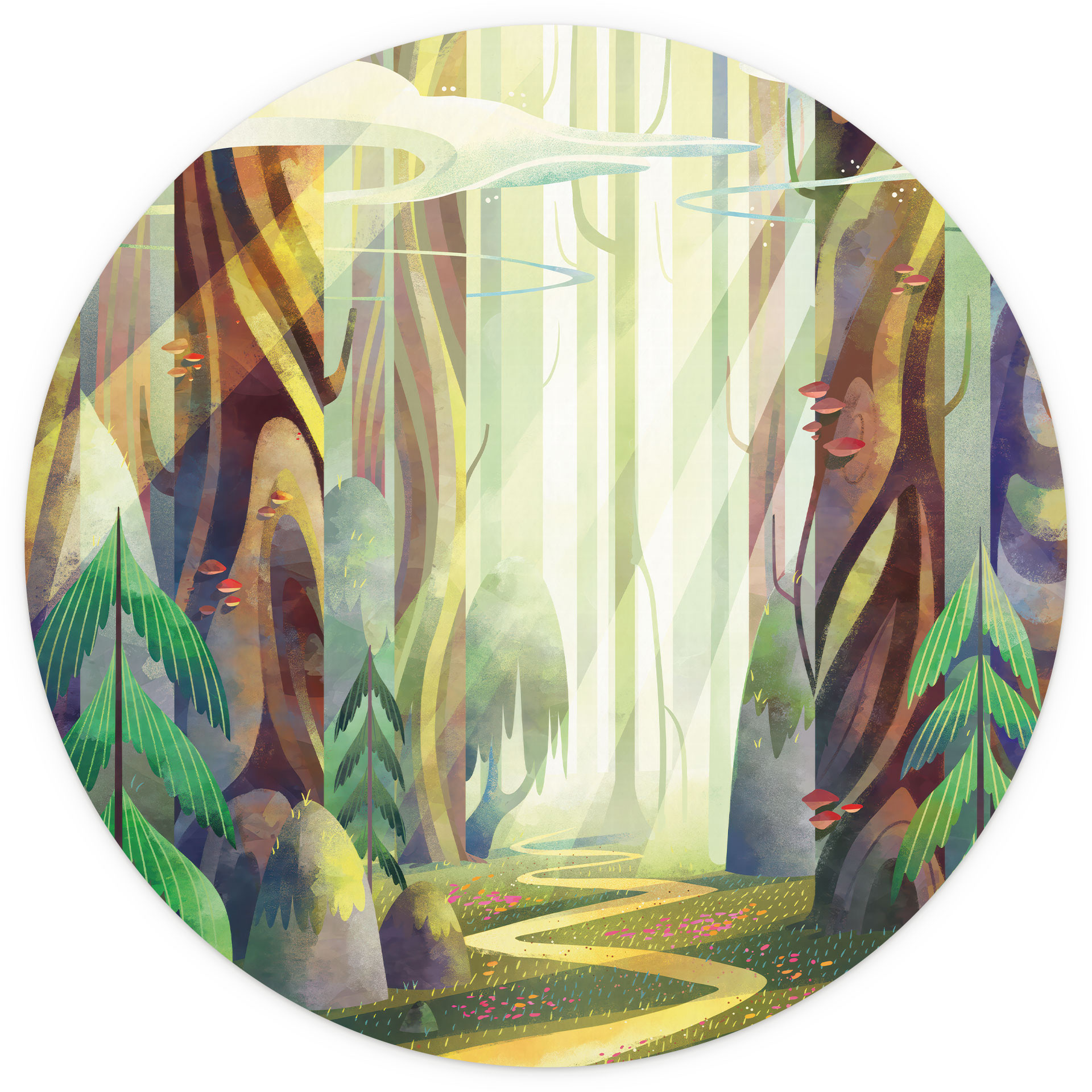 Kinderbehang Fotobehang Betoverd bos in het licht - DigitalArtsi - Rond - zelfklevend/niet-geweven