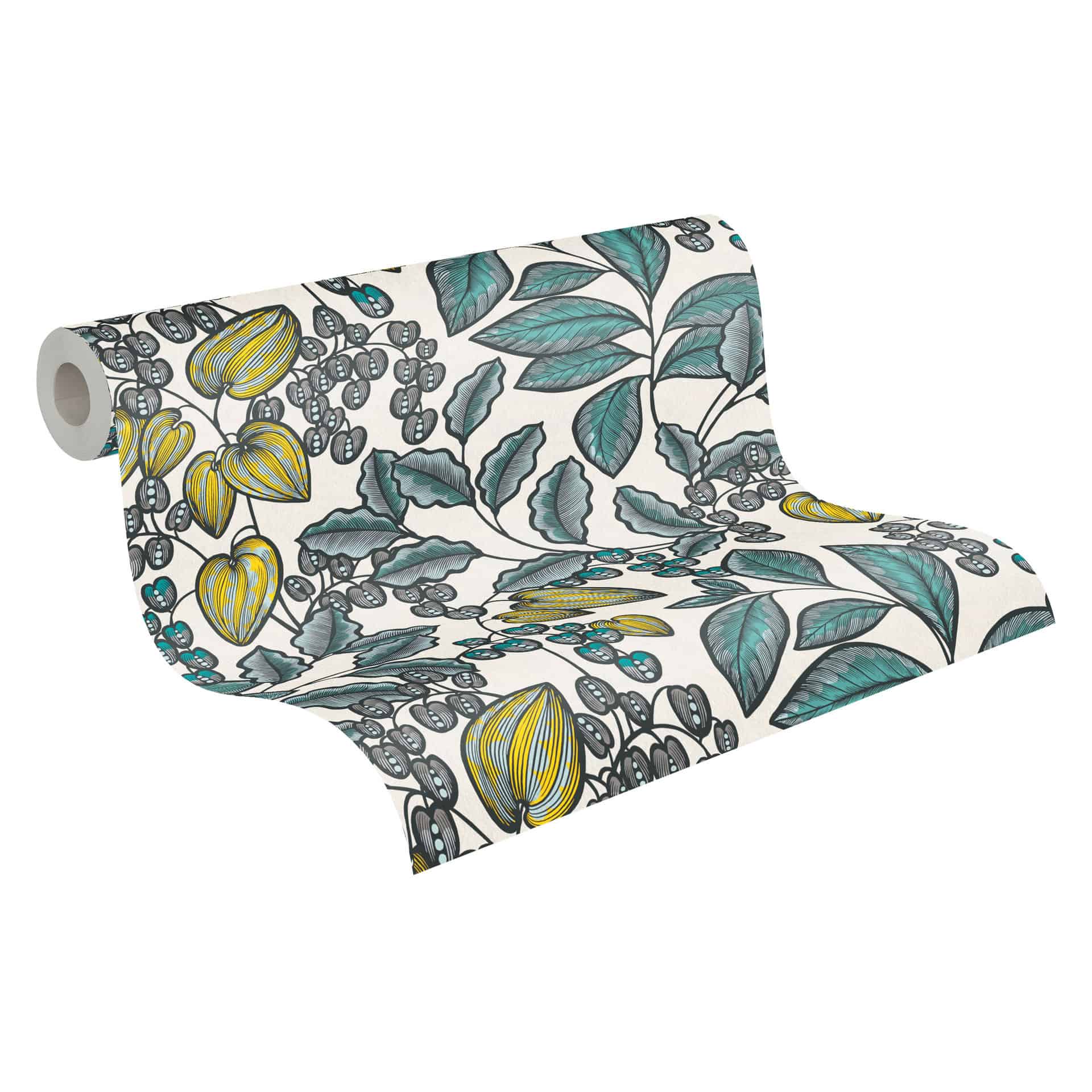Architects Paper Vliestapete Floral Impression Blumentapete floral blau, weiß, gelb, schwarz, grau