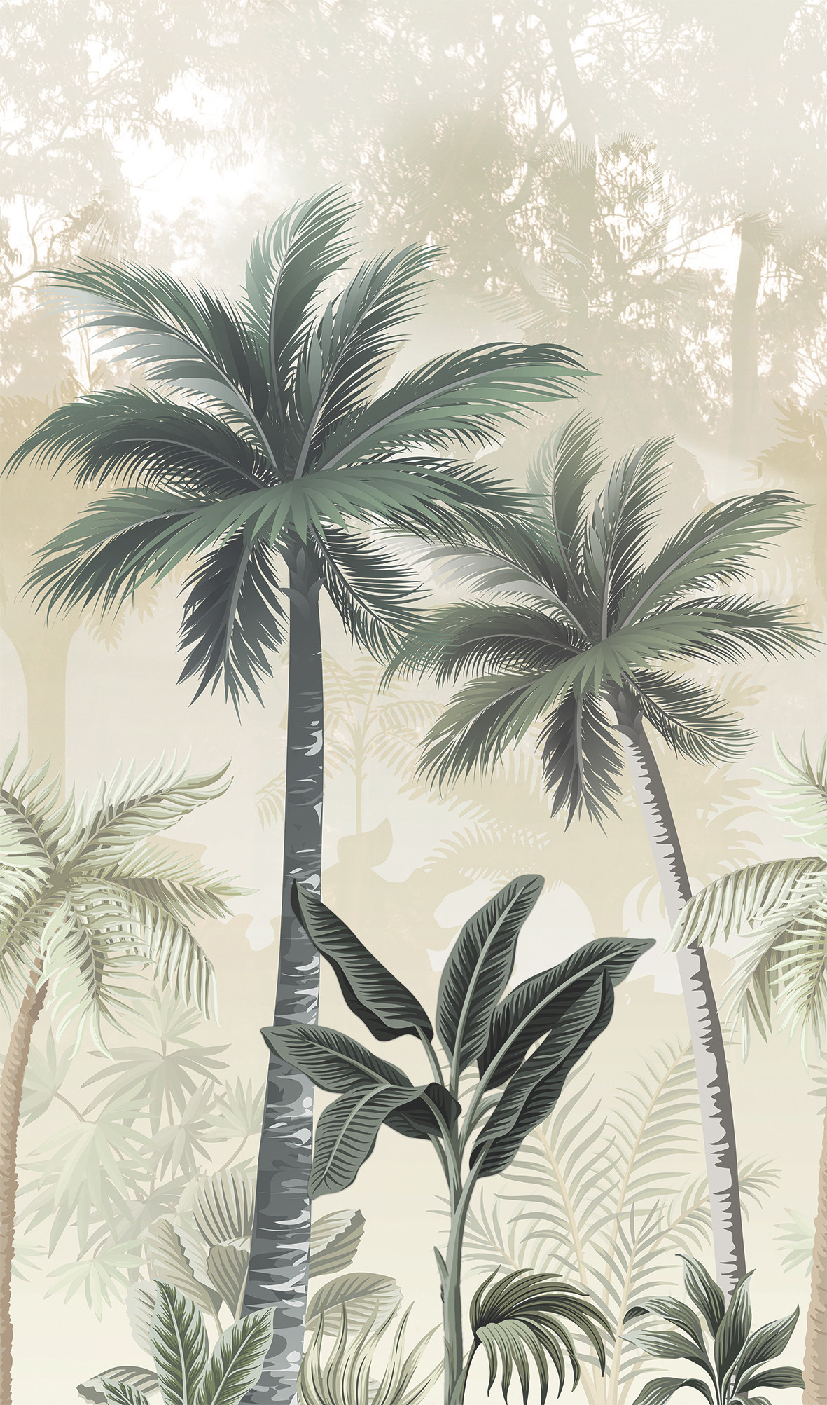Fotobehang met palmbomen groen, beige, Bloemen 2,70 x 1,59 m