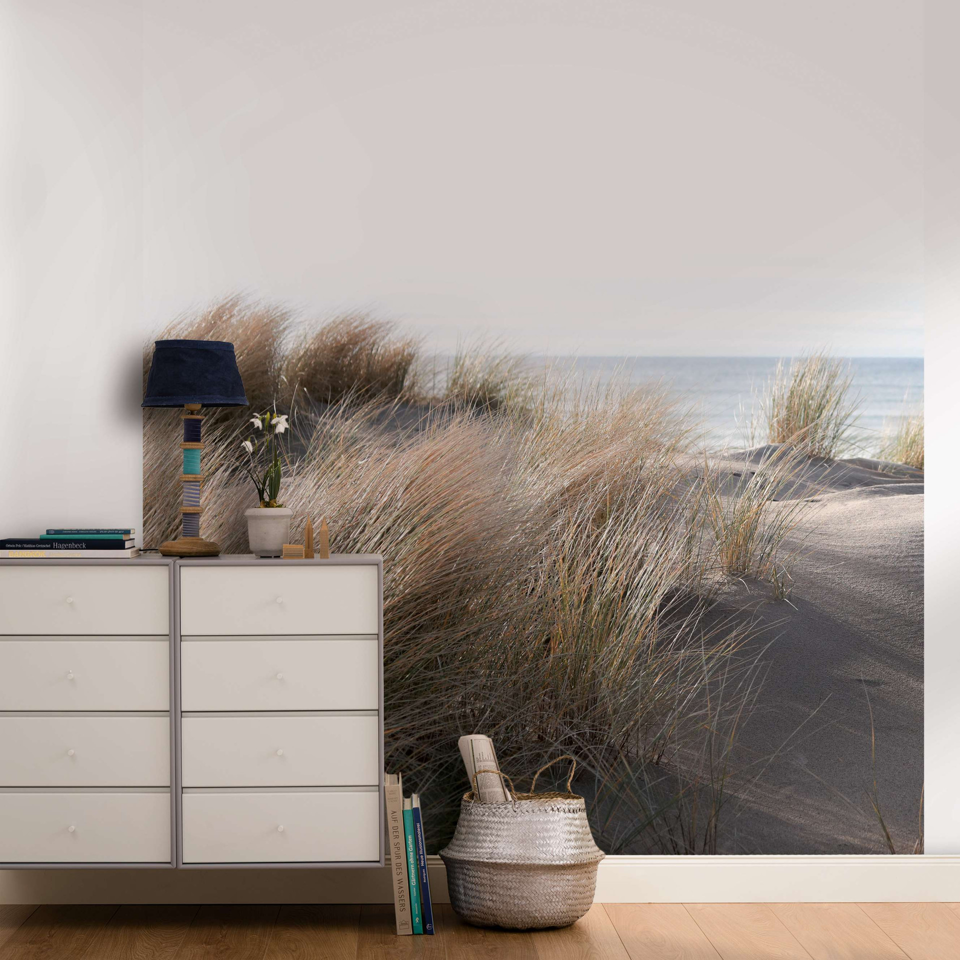 Fotobehang met gras aan zee beige,Bloem 2,70 x 2,12 m