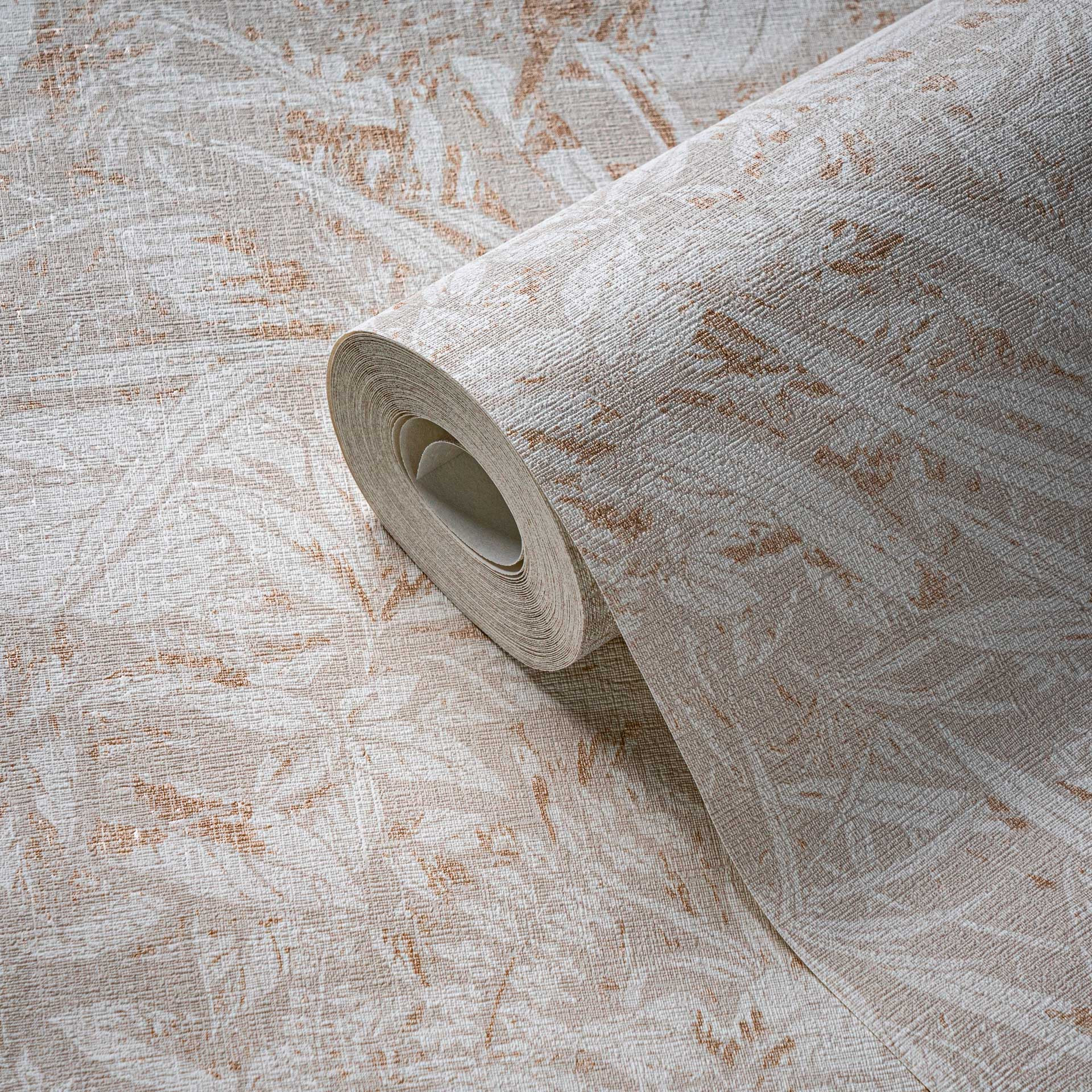 Door de natuur geïnspireerd plantenpatroon crème-beige behang - vliesbehang