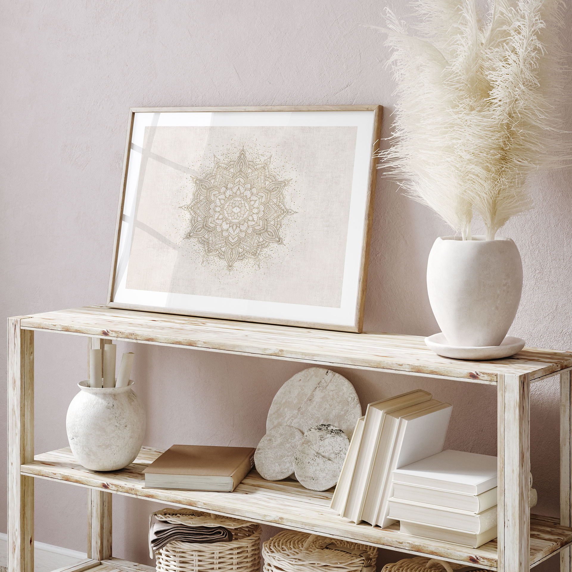 Poster Boho Ornament in Leinenoptik, Mandala - Bloomery Decor