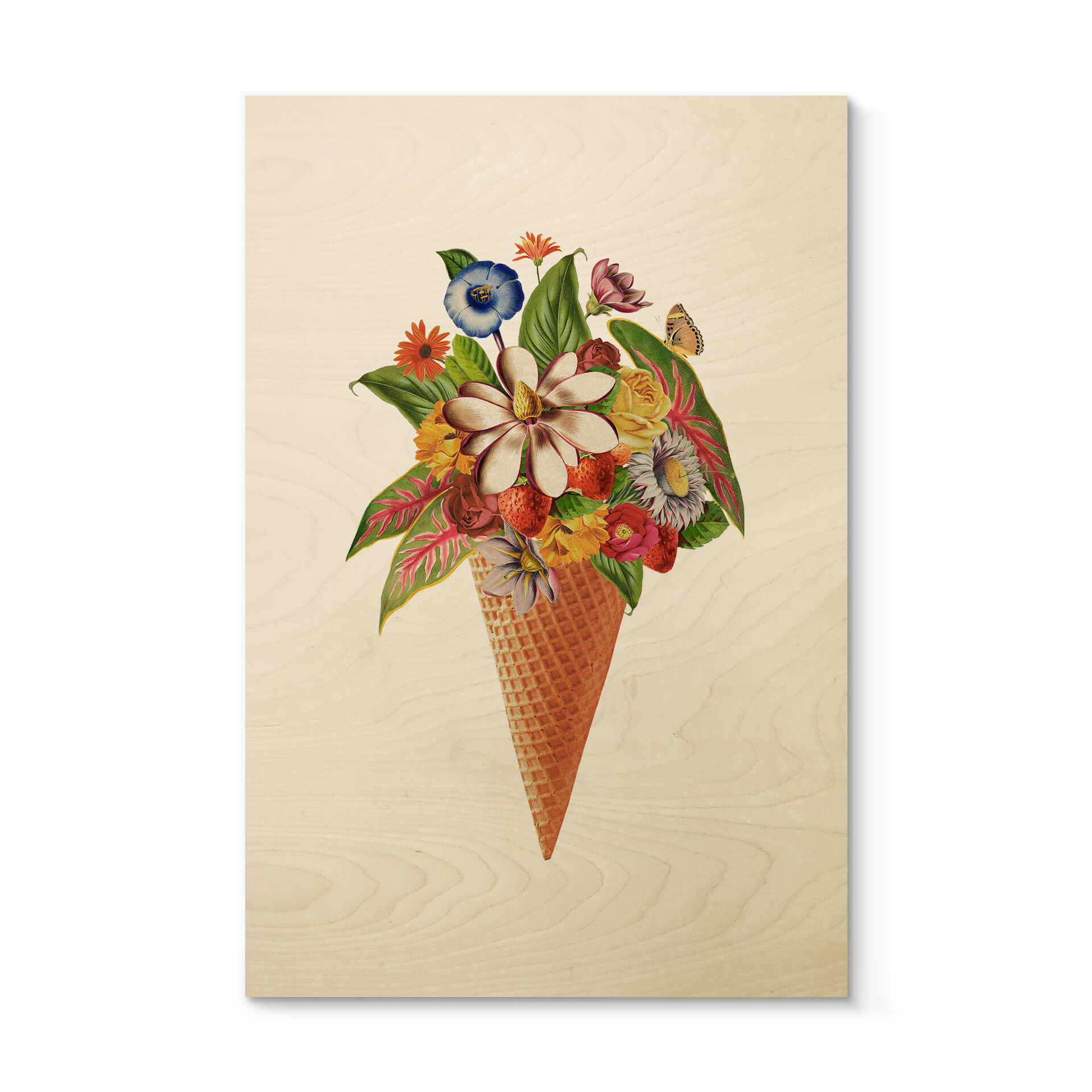 Plakat drewniany Frida Floral Studio - Kwiecisty rożek do lodów