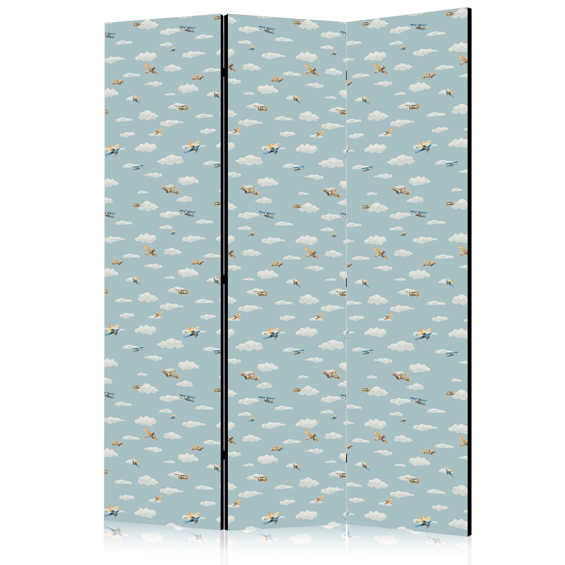 Paravent, Raumteiler freistehend, Trennwand - Illustration - Yellow-Blue Airplanes Against a Blue Sk