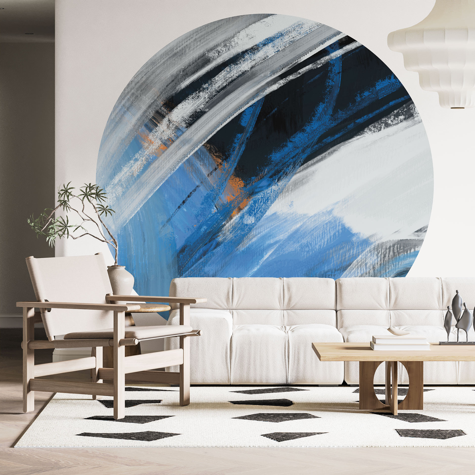 Fototapete Blaue Pinselstriche abstrakt - Cheney - Rund