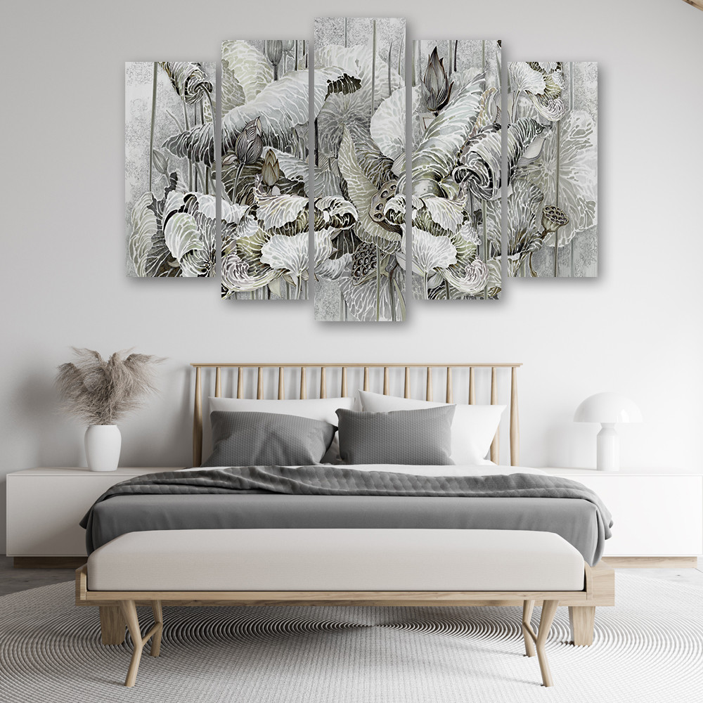 5 stykke lærredstryk, Saint Lotus-blomster